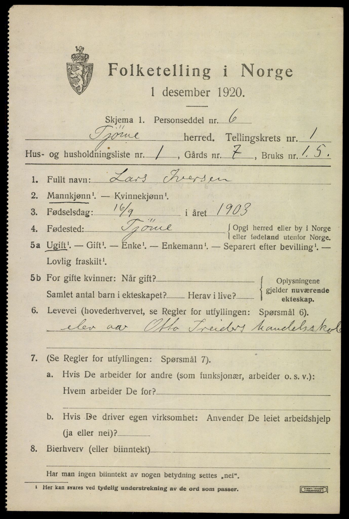 SAKO, Folketelling 1920 for 0723 Tjøme herred, 1920, s. 1519