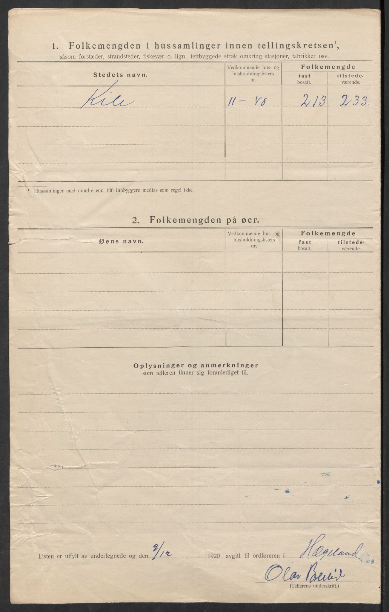 SAK, Folketelling 1920 for 1015 Hægeland herred, 1920, s. 20