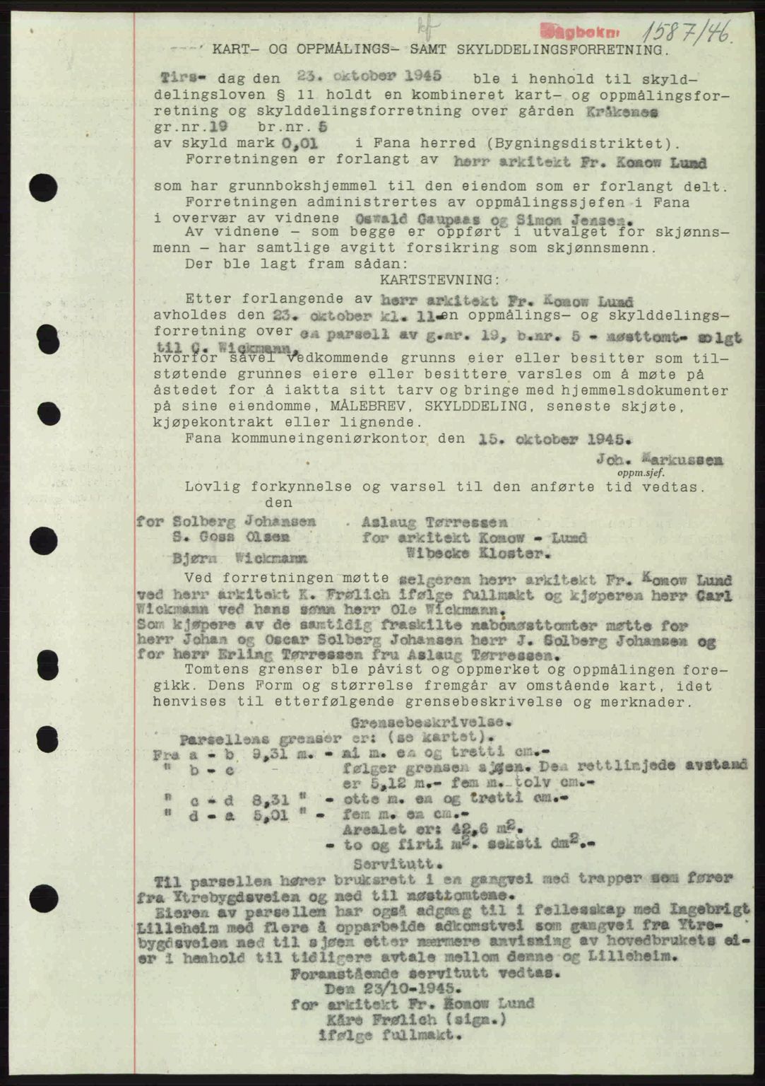 Midhordland sorenskriveri, SAB/A-3001/1/G/Gb/Gbj/L0022: Pantebok nr. A41-43, 1946-1946, Dagboknr: 1587/1946