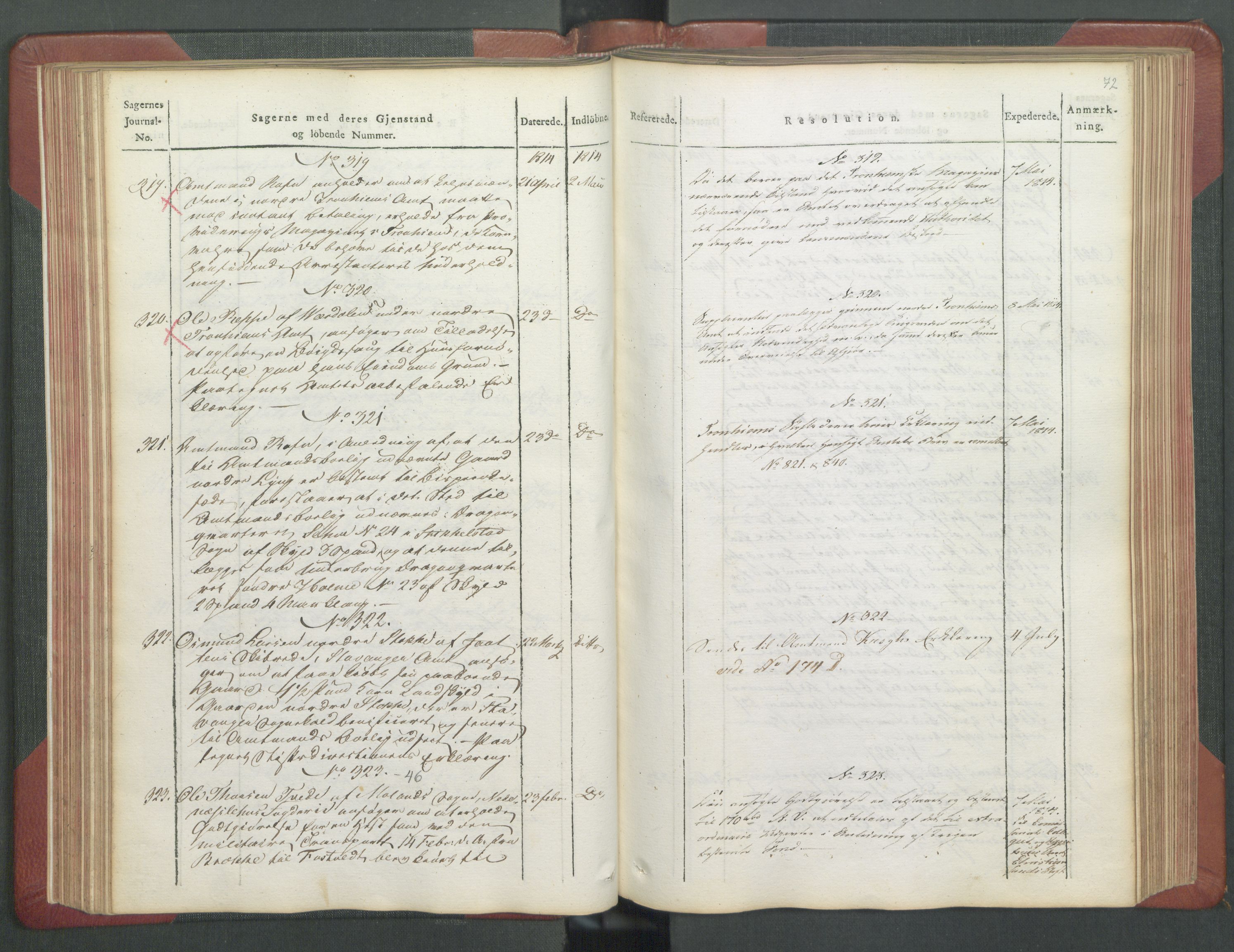 Departementene i 1814, AV/RA-S-3899/Fb/L0029: Journal A 1-900 (ekstraktprotokoll), 1814, s. 72