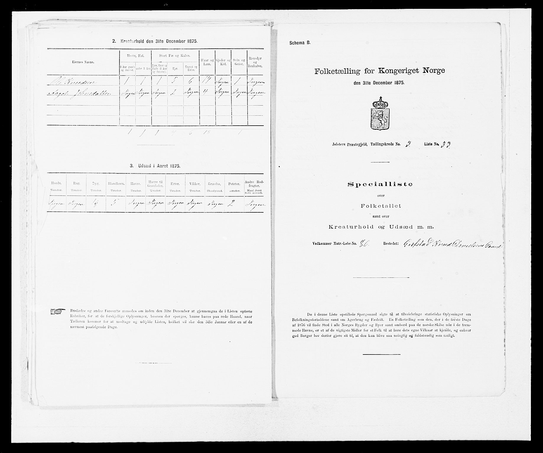 SAB, Folketelling 1875 for 1431P Jølster prestegjeld, 1875, s. 284