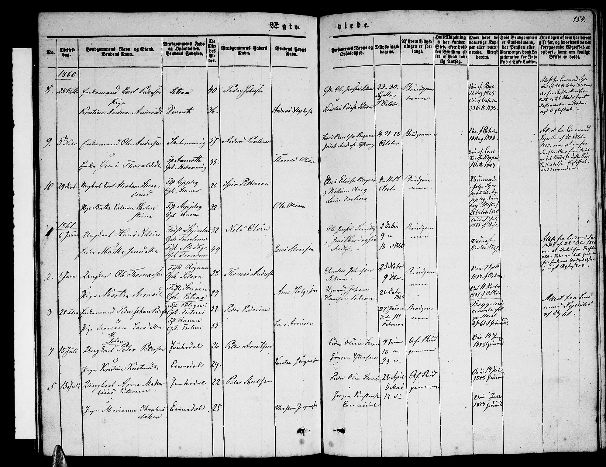 Ministerialprotokoller, klokkerbøker og fødselsregistre - Nordland, AV/SAT-A-1459/847/L0678: Klokkerbok nr. 847C06, 1854-1870, s. 154