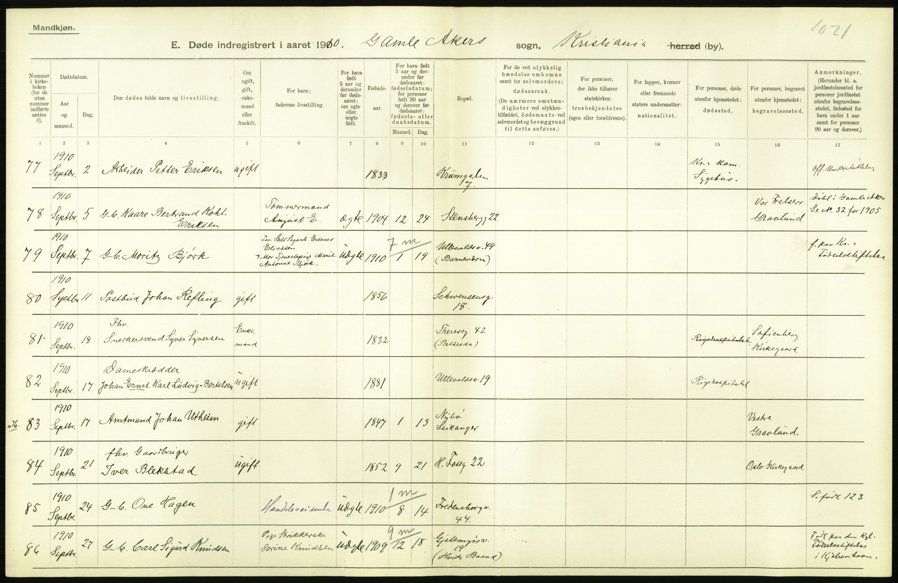 Statistisk sentralbyrå, Sosiodemografiske emner, Befolkning, AV/RA-S-2228/D/Df/Dfa/Dfah/L0008: Kristiania: Døde, 1910, s. 900