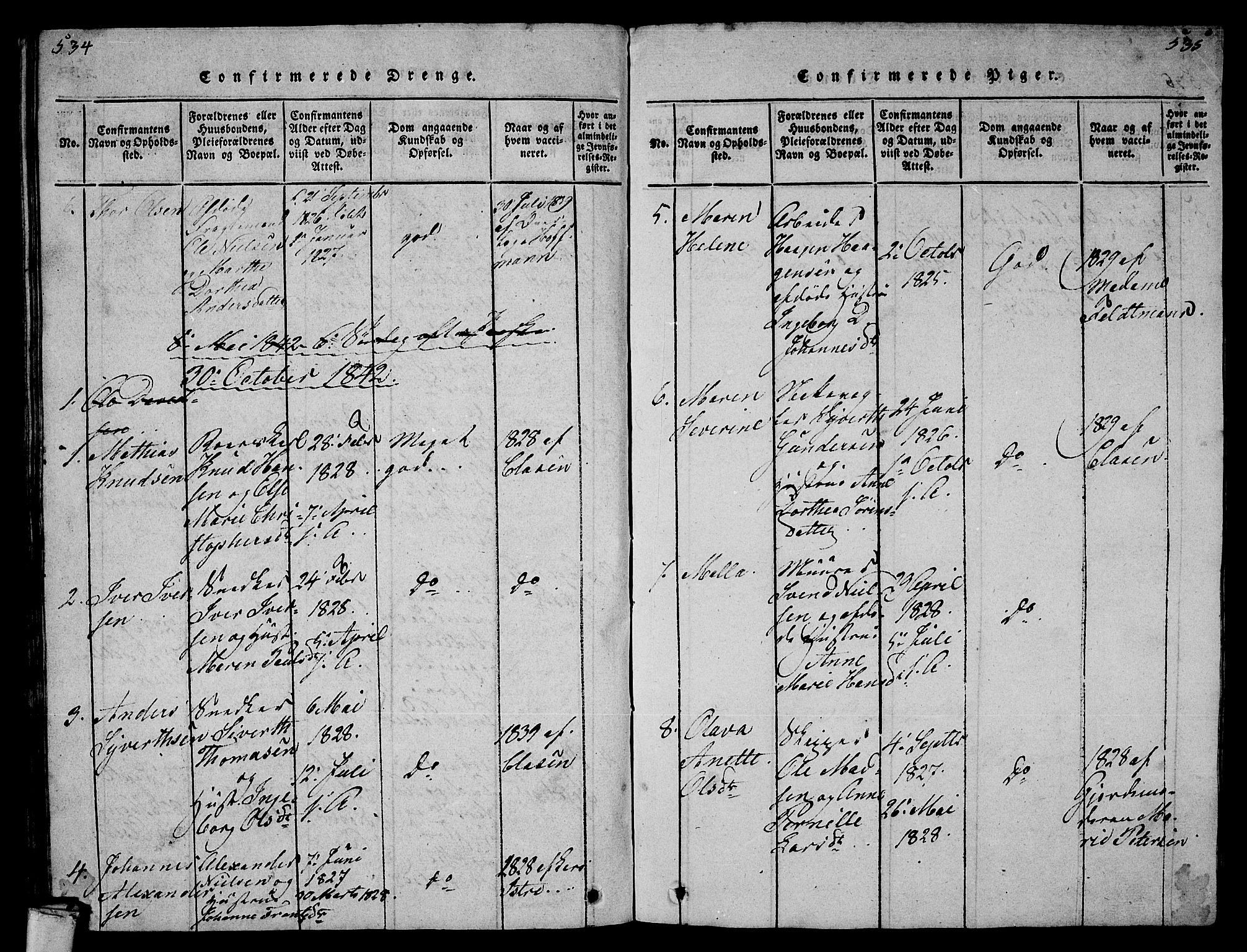 Larvik kirkebøker, SAKO/A-352/G/Gb/L0001: Klokkerbok nr. II 1, 1818-1843, s. 534-535