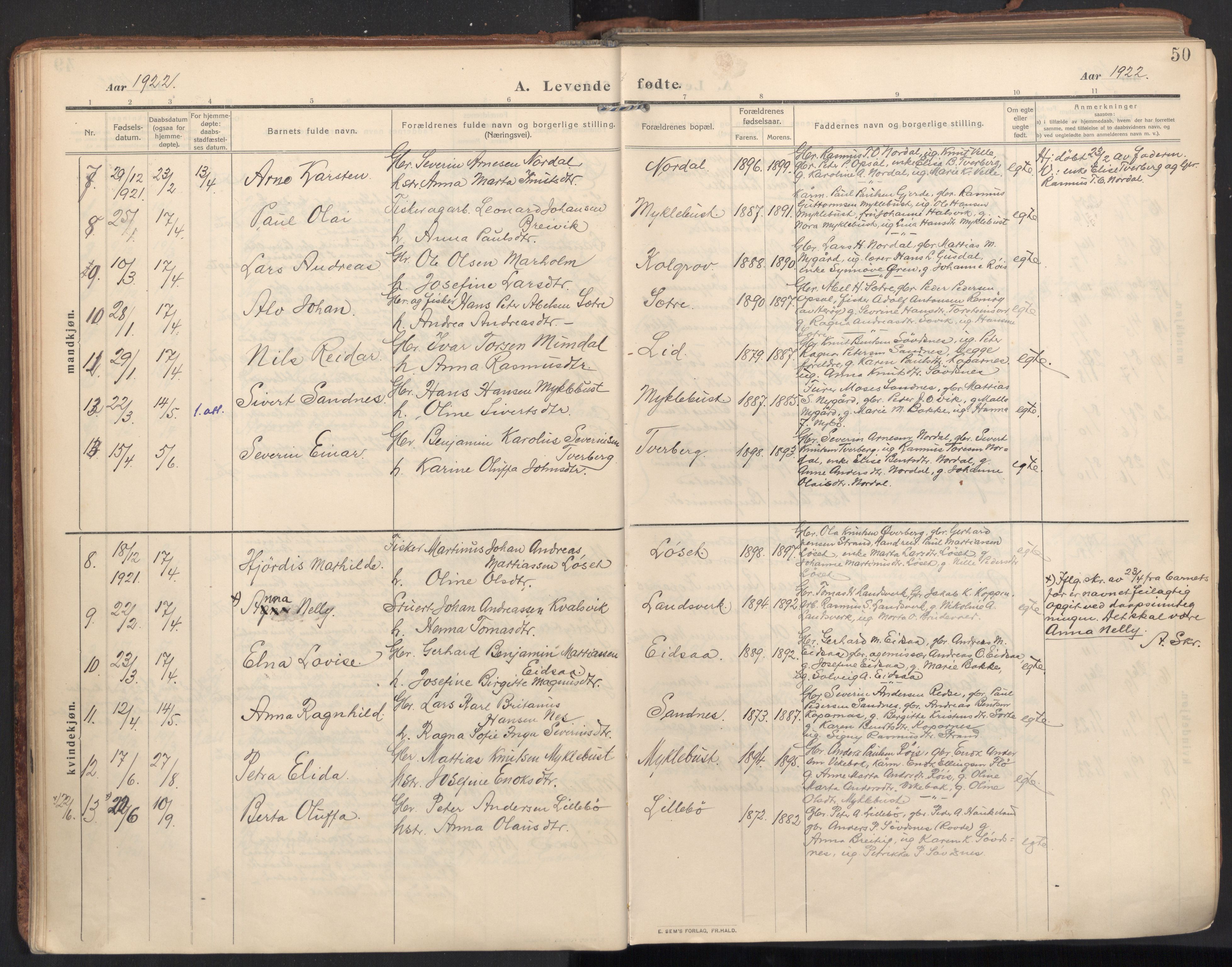 Ministerialprotokoller, klokkerbøker og fødselsregistre - Møre og Romsdal, AV/SAT-A-1454/502/L0026: Ministerialbok nr. 502A04, 1909-1933, s. 50