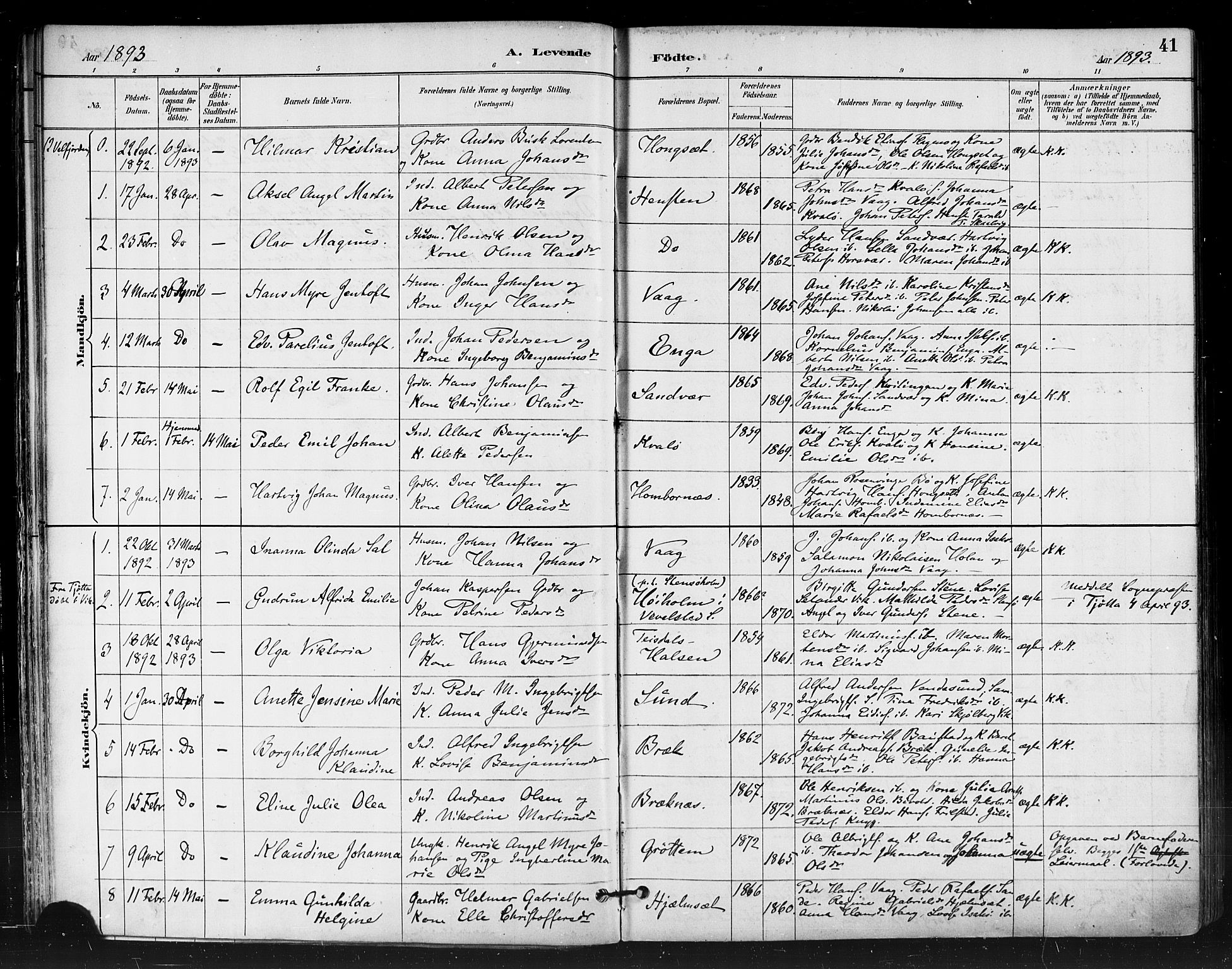 Ministerialprotokoller, klokkerbøker og fødselsregistre - Nordland, AV/SAT-A-1459/812/L0178: Ministerialbok nr. 812A07, 1886-1900, s. 41