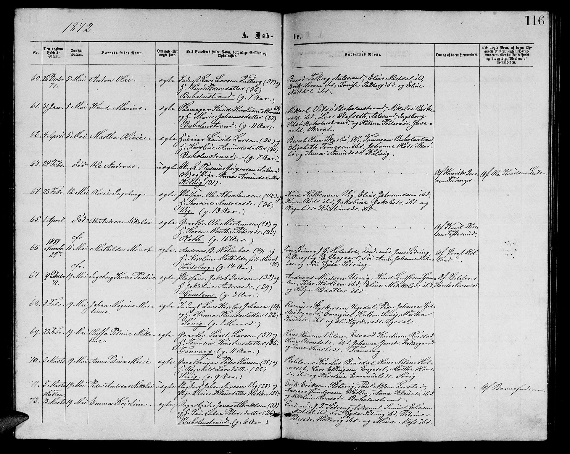 Ministerialprotokoller, klokkerbøker og fødselsregistre - Møre og Romsdal, AV/SAT-A-1454/528/L0428: Klokkerbok nr. 528C09, 1864-1880, s. 116