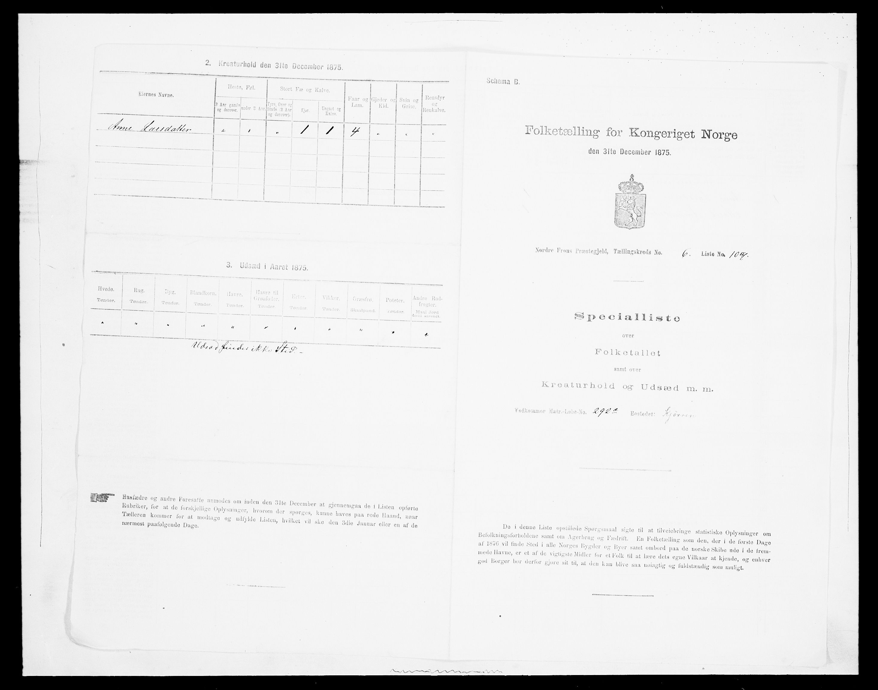 SAH, Folketelling 1875 for 0518P Nord-Fron prestegjeld, 1875, s. 1138