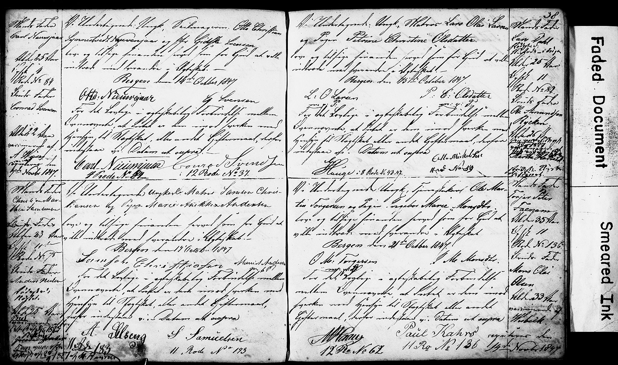 Domkirken sokneprestembete, SAB/A-74801: Forlovererklæringer nr. II.5.4, 1845-1852, s. 38
