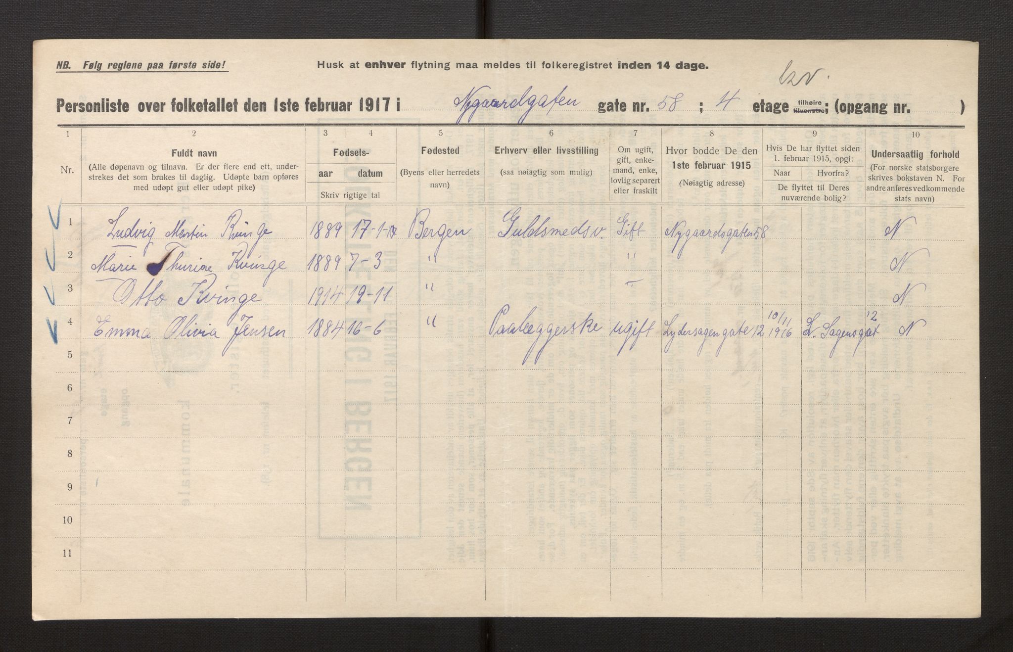 SAB, Kommunal folketelling 1917 for Bergen kjøpstad, 1917, s. 27641