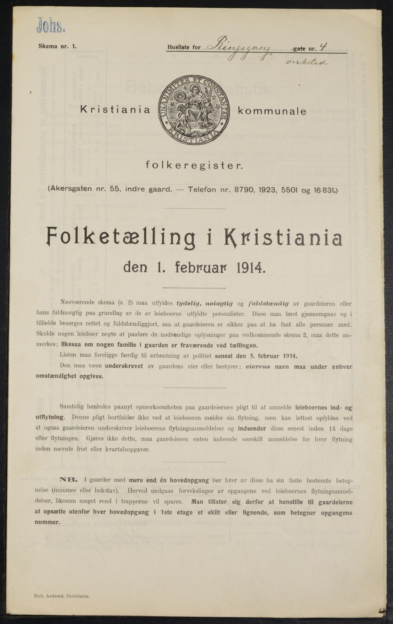 OBA, Kommunal folketelling 1.2.1914 for Kristiania, 1914, s. 83094