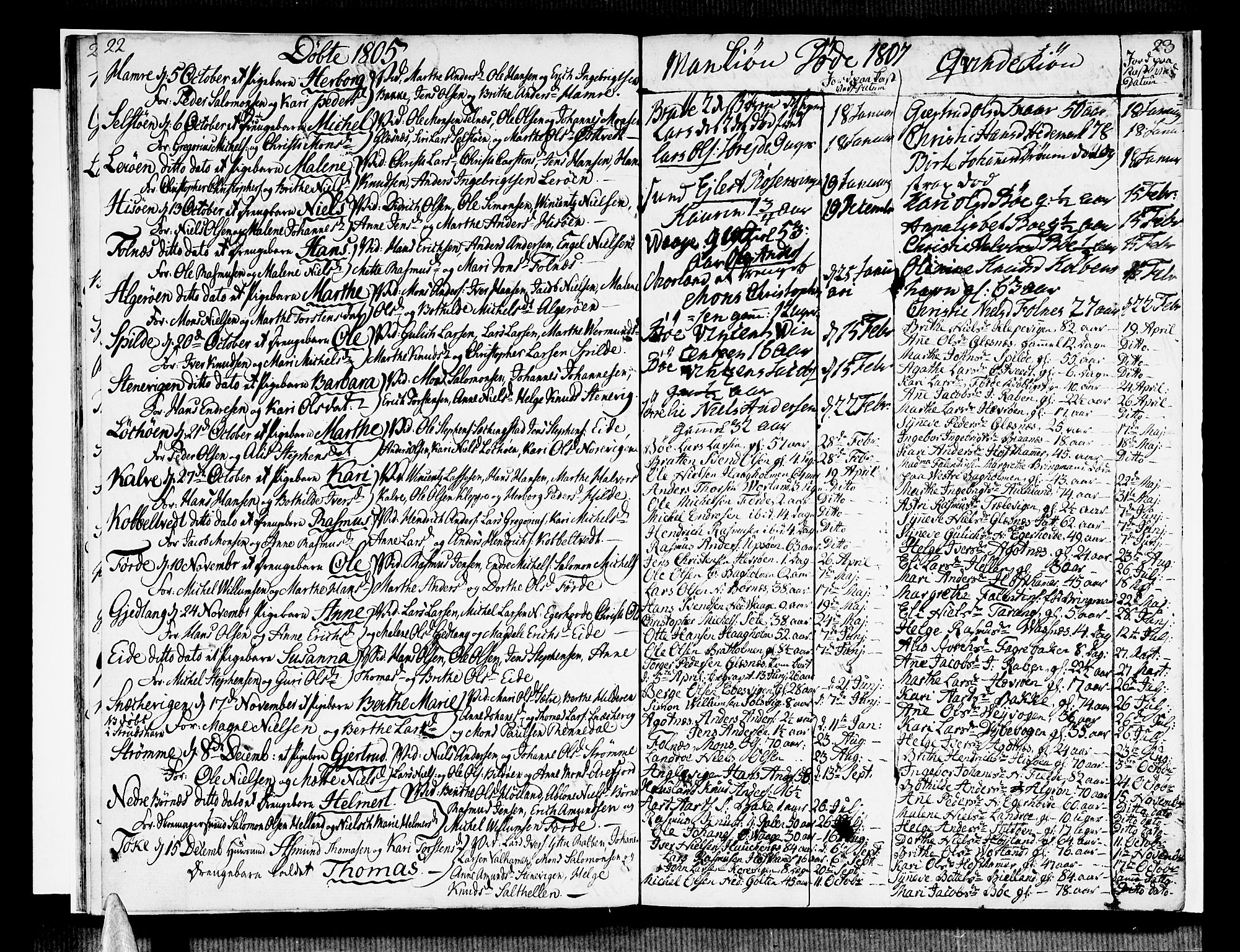 Sund sokneprestembete, AV/SAB-A-99930: Ministerialbok nr. A 10, 1804-1818, s. 22-23