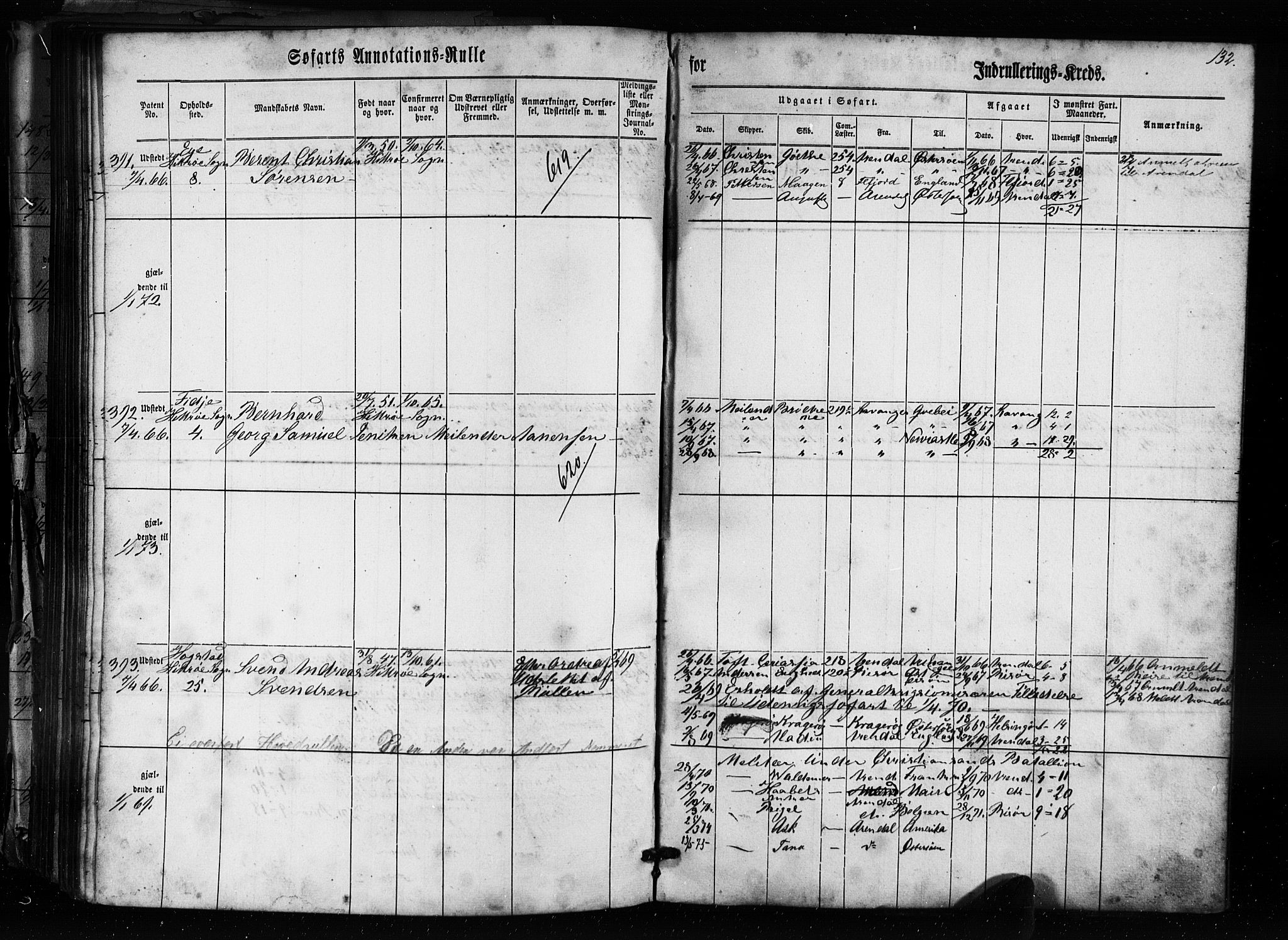 Flekkefjord mønstringskrets, SAK/2031-0018/F/Fa/L0004: Annotasjonsrulle nr 1-435 med register, Æ-1, 1860-1867, s. 153