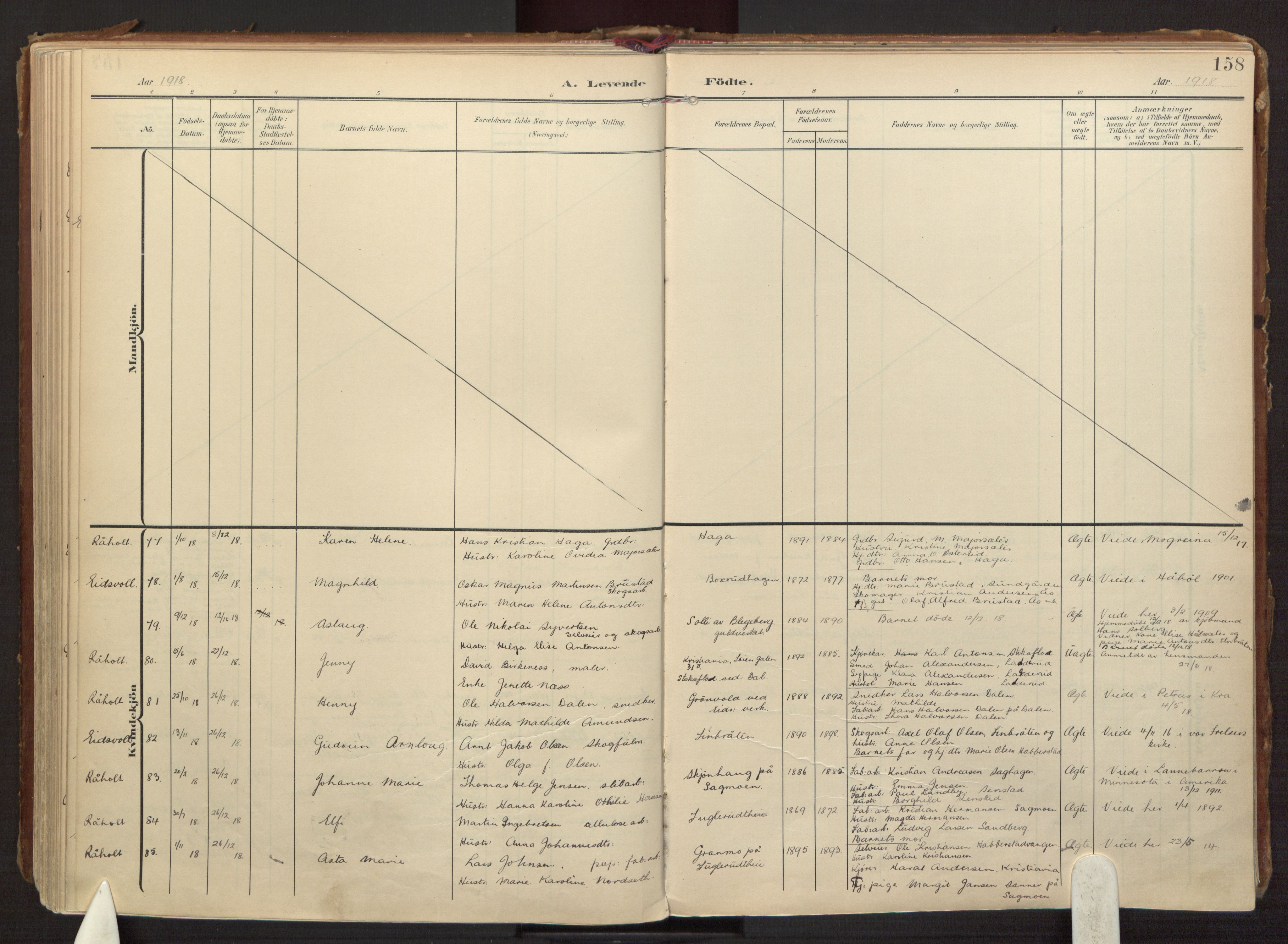 Eidsvoll prestekontor Kirkebøker, AV/SAO-A-10888/F/Fa/L0008: Ministerialbok nr. I 8, 1908-1920, s. 158