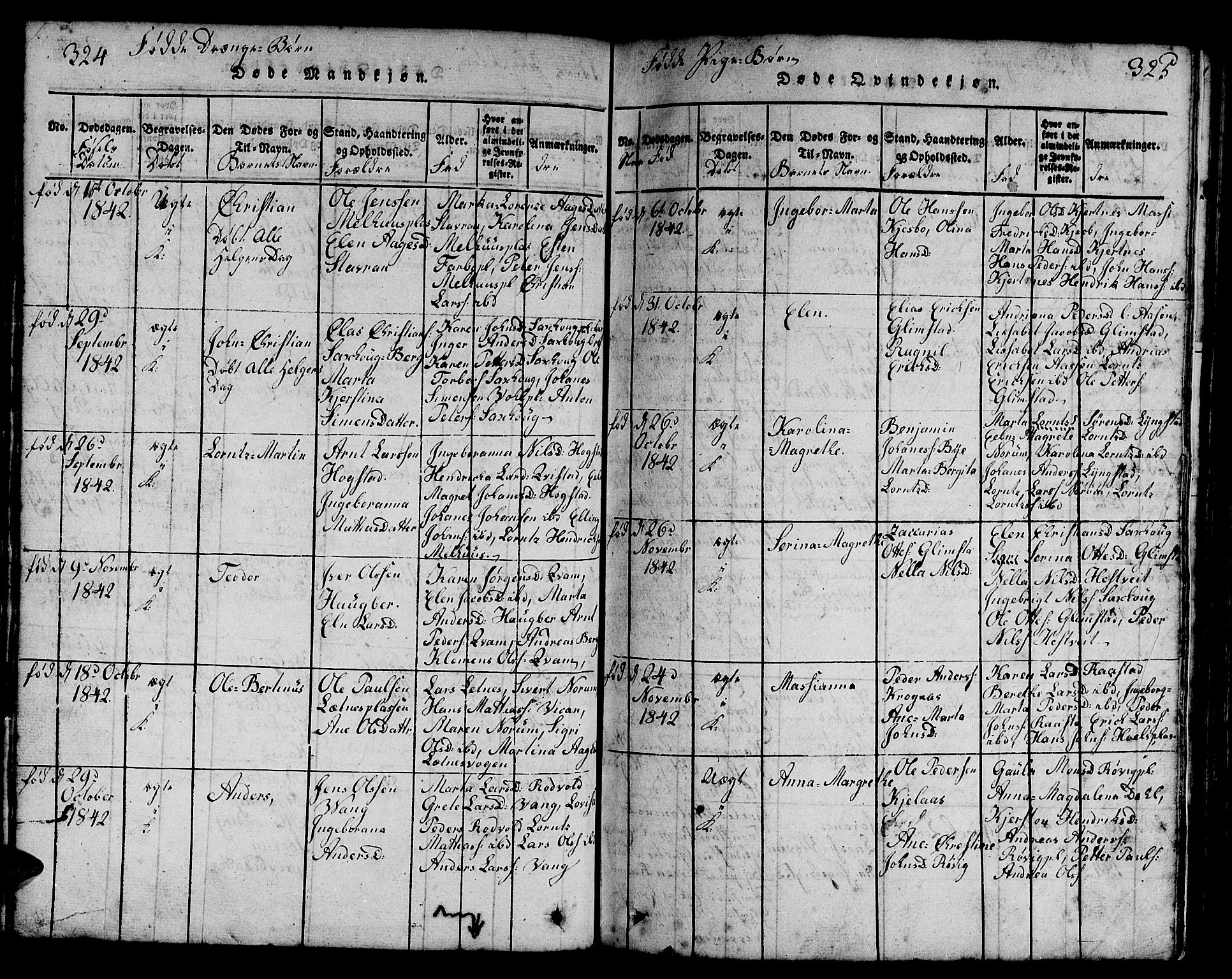 Ministerialprotokoller, klokkerbøker og fødselsregistre - Nord-Trøndelag, SAT/A-1458/730/L0298: Klokkerbok nr. 730C01, 1816-1849, s. 324-325