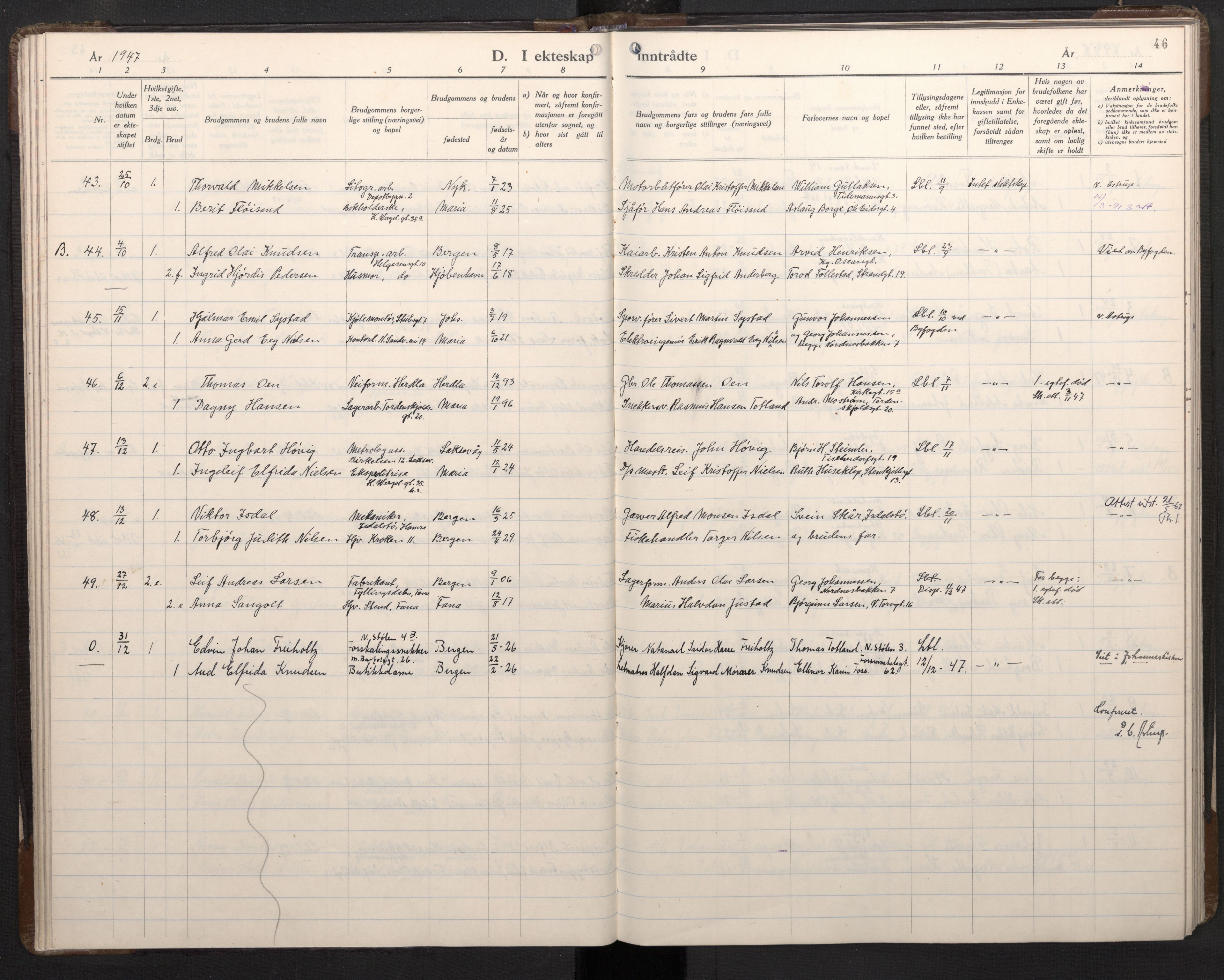 Mariakirken Sokneprestembete, AV/SAB-A-76901/H/Haa/L0019: Ministerialbok nr. D 1, 1939-1963, s. 45b-46a