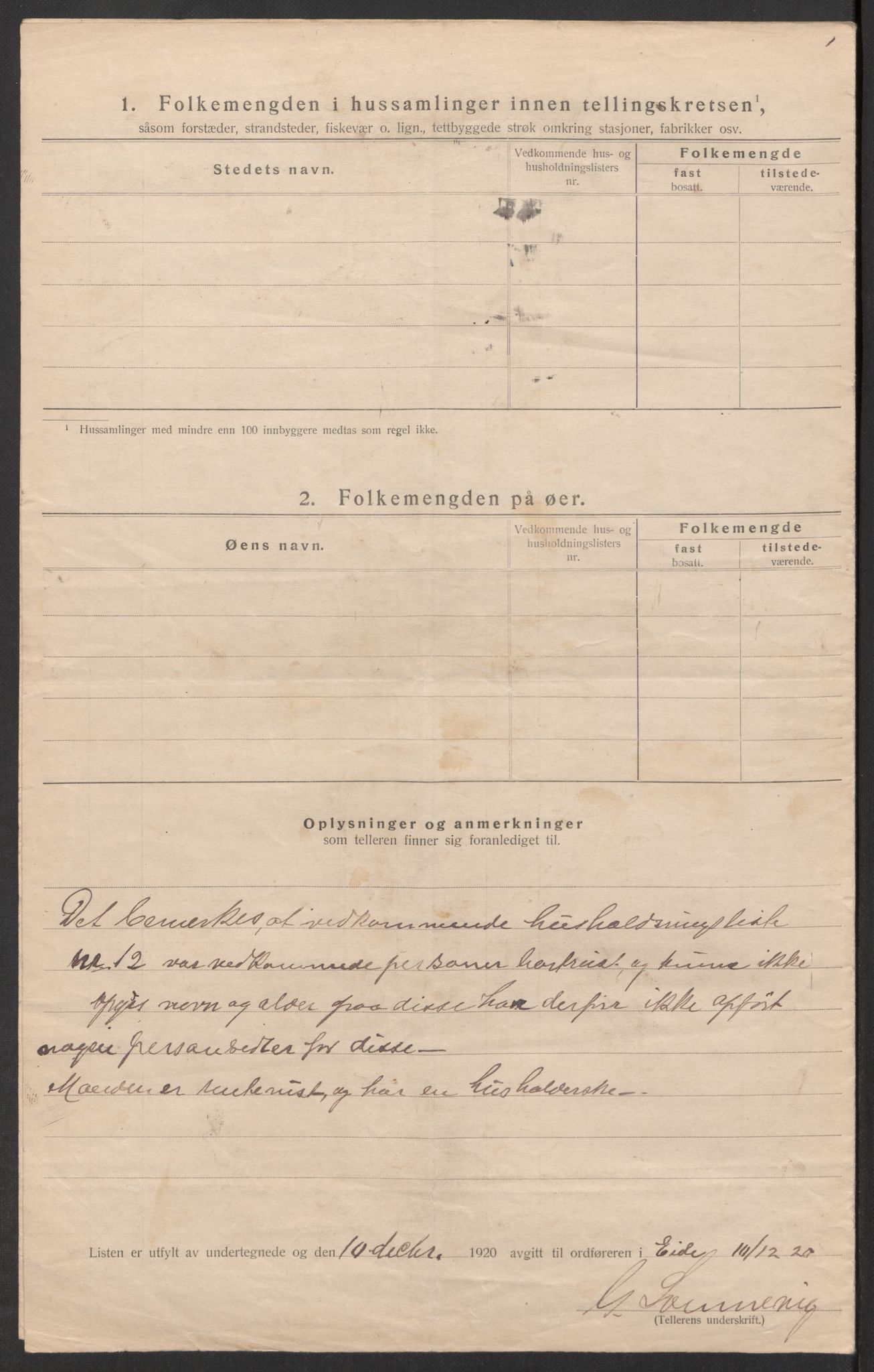 SAK, Folketelling 1920 for 0925 Eide herred, 1920, s. 11