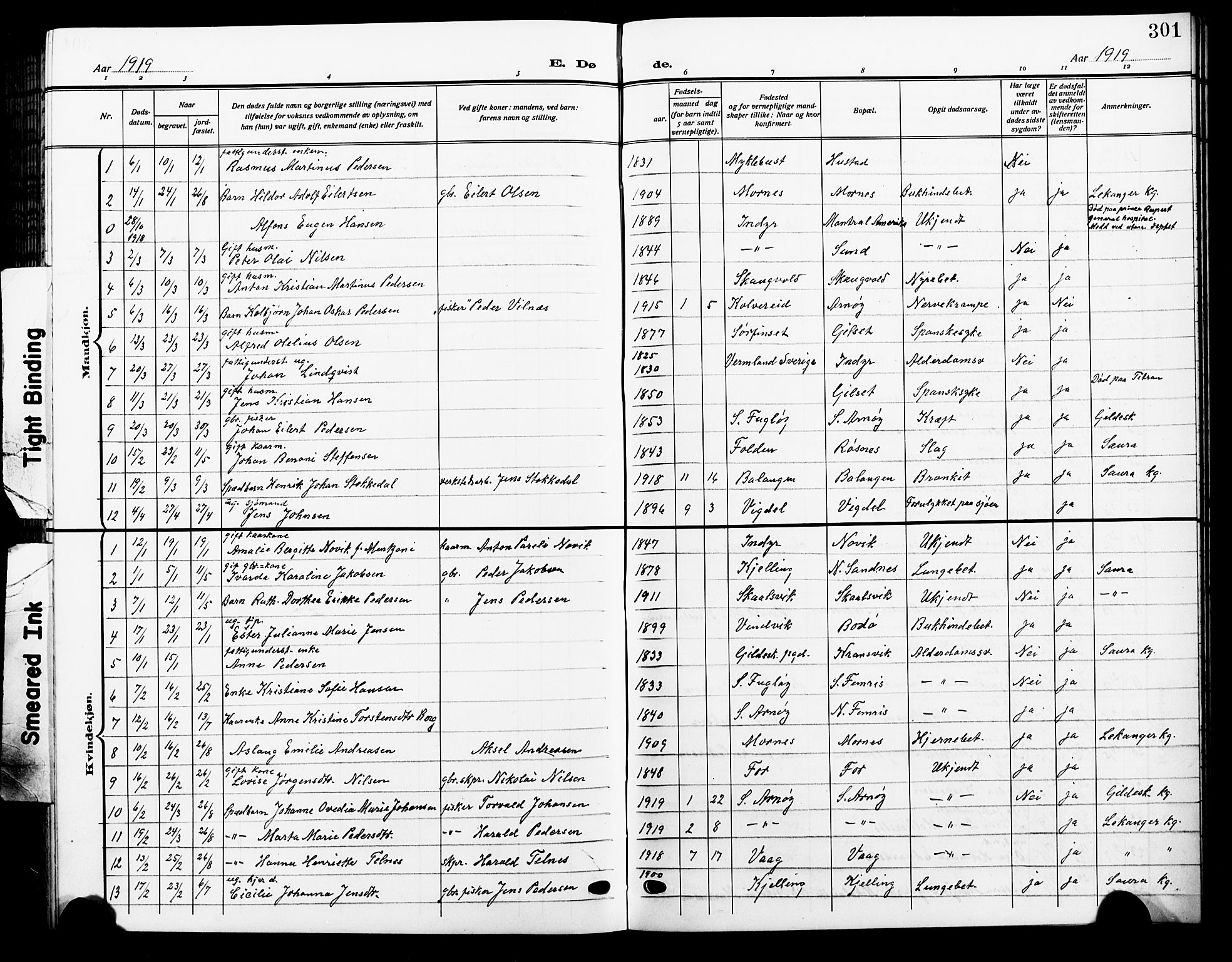 Ministerialprotokoller, klokkerbøker og fødselsregistre - Nordland, AV/SAT-A-1459/805/L0110: Klokkerbok nr. 805C06, 1909-1924, s. 301