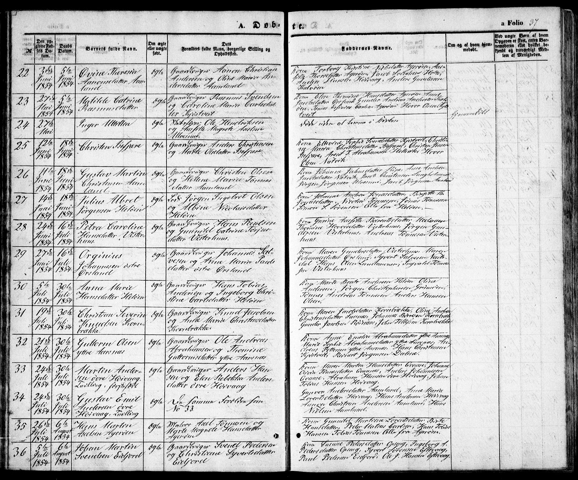 Høvåg sokneprestkontor, AV/SAK-1111-0025/F/Fb/L0002: Klokkerbok nr. B 2, 1847-1869, s. 37