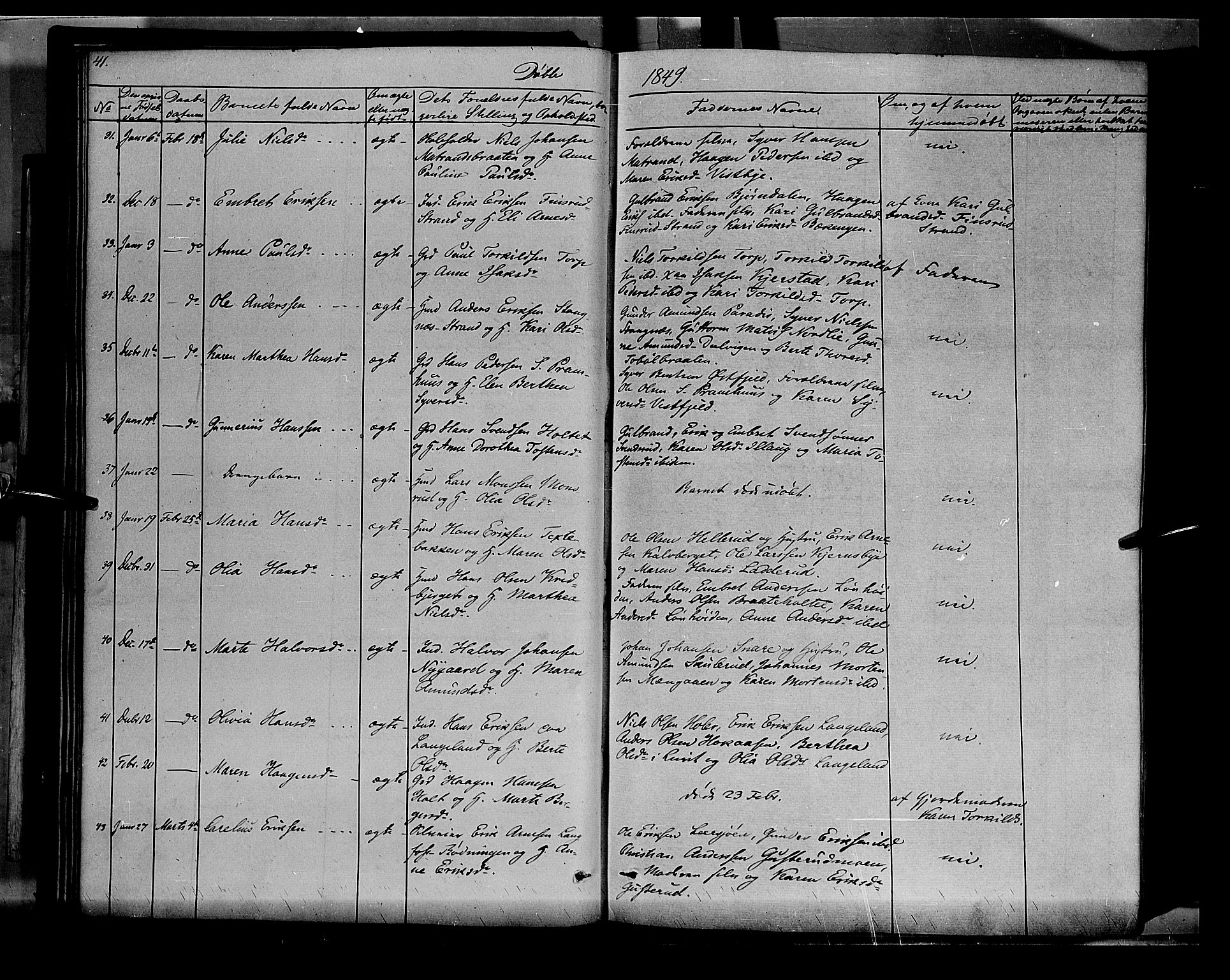 Vinger prestekontor, AV/SAH-PREST-024/H/Ha/Haa/L0009: Ministerialbok nr. 9, 1847-1855, s. 41