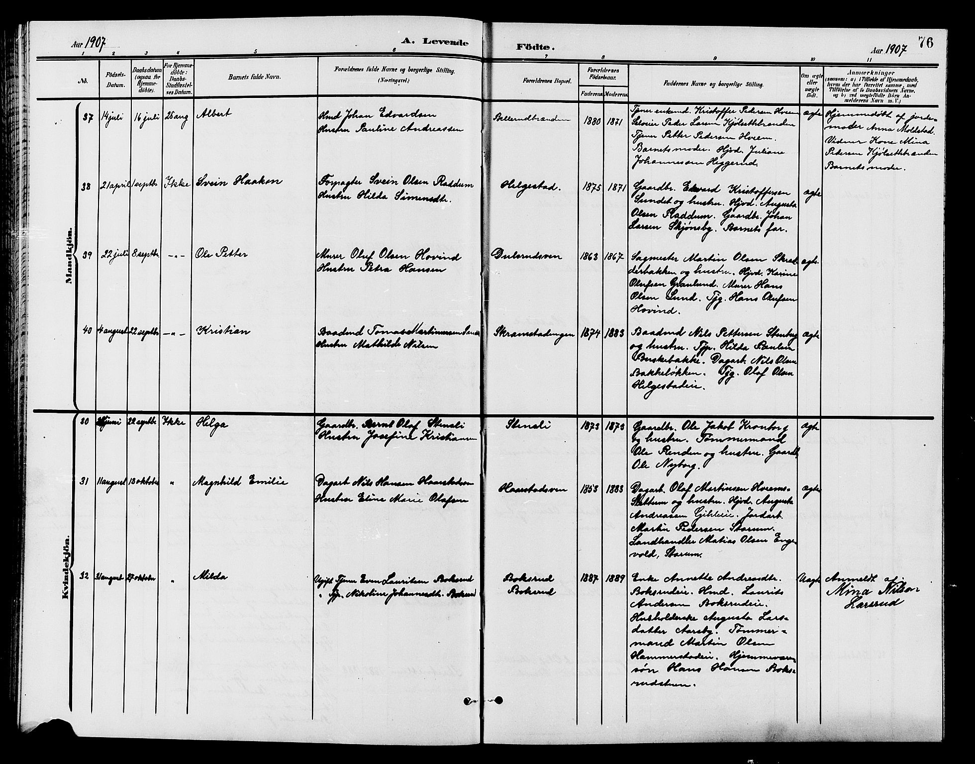 Østre Toten prestekontor, AV/SAH-PREST-104/H/Ha/Hab/L0007: Klokkerbok nr. 7, 1901-1912, s. 76