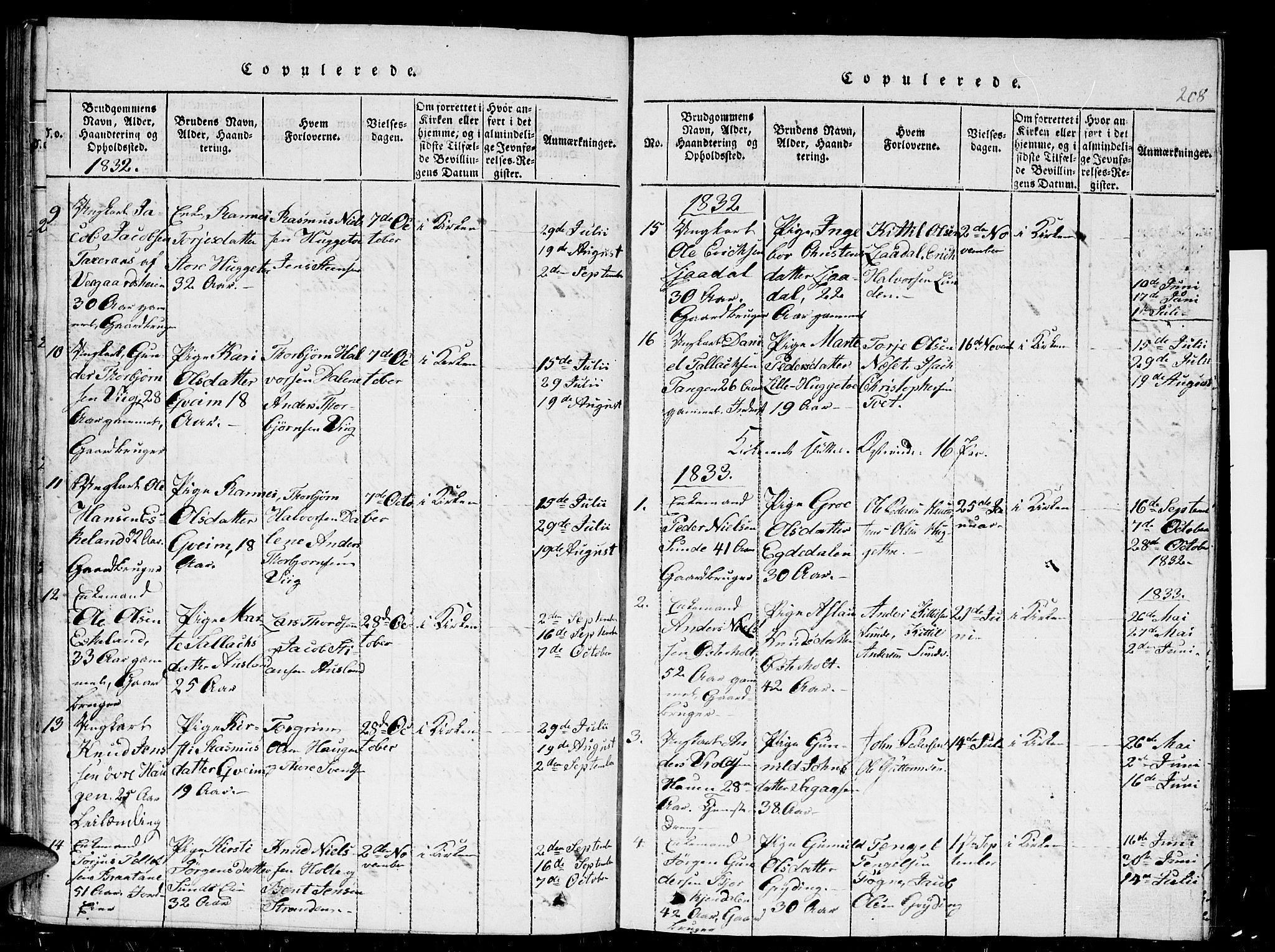 Gjerstad sokneprestkontor, AV/SAK-1111-0014/F/Fb/Fba/L0002: Klokkerbok nr. B 2, 1816-1845, s. 208