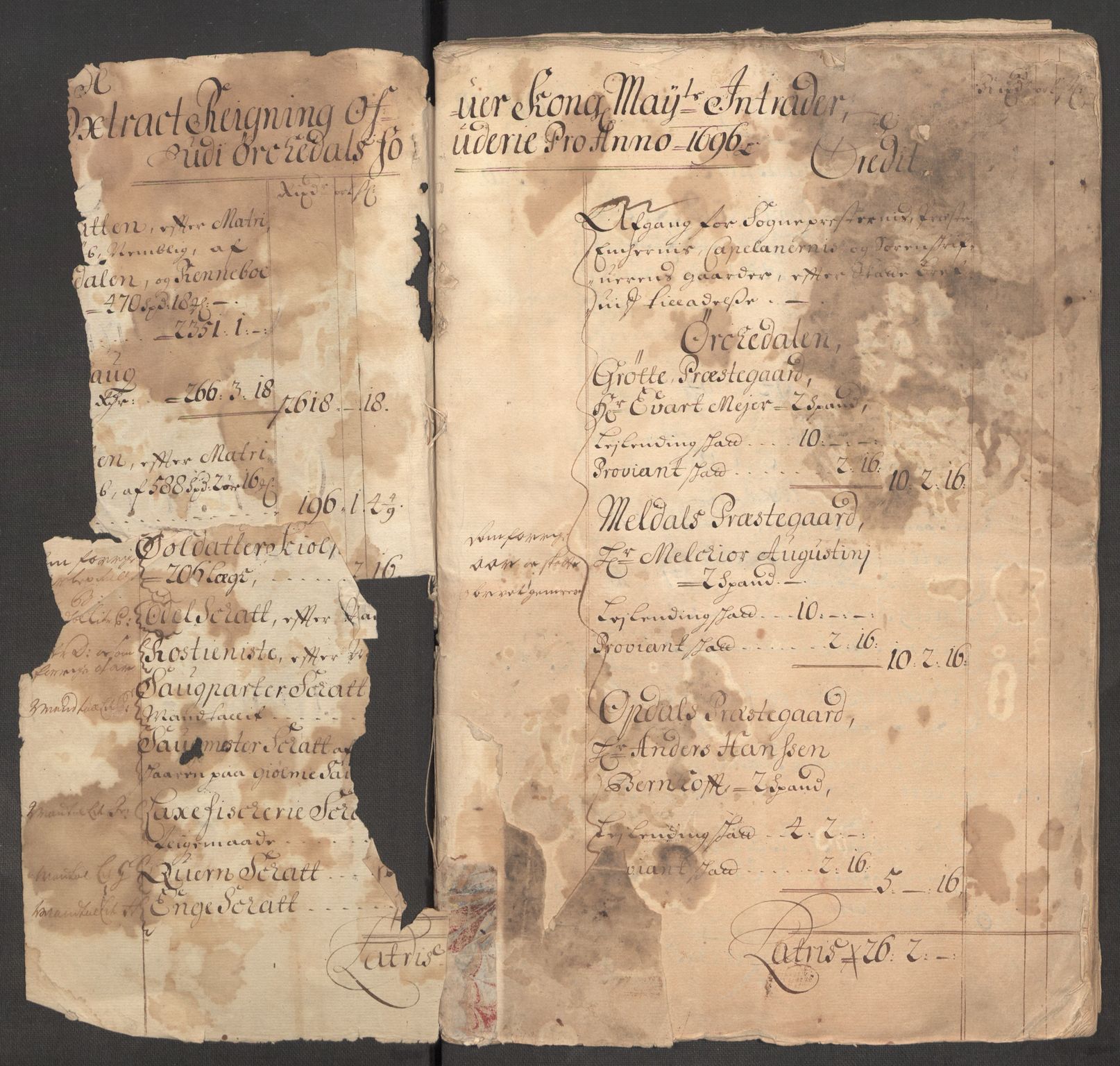 Rentekammeret inntil 1814, Reviderte regnskaper, Fogderegnskap, AV/RA-EA-4092/R60/L3946: Fogderegnskap Orkdal og Gauldal, 1696, s. 5
