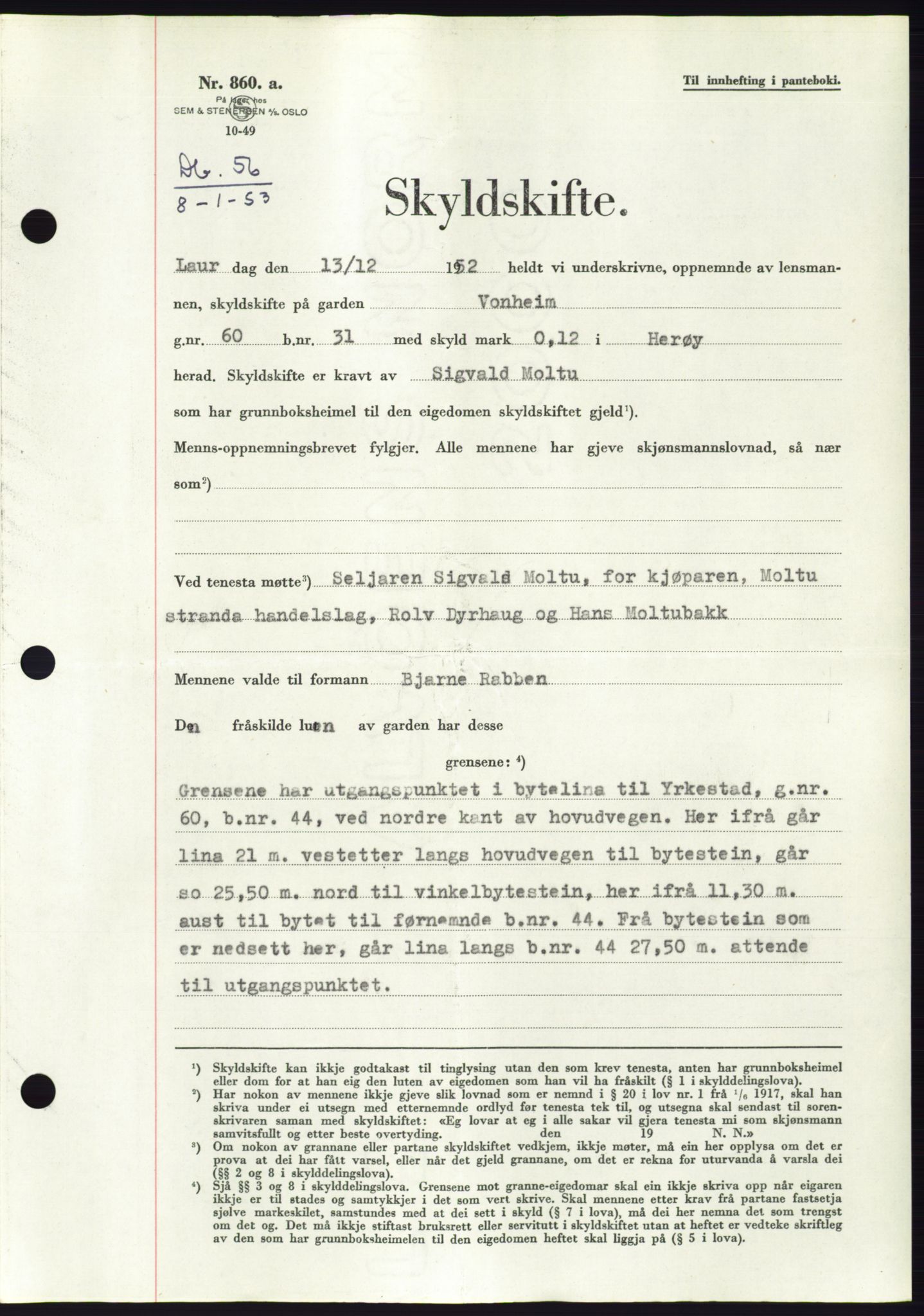 Søre Sunnmøre sorenskriveri, SAT/A-4122/1/2/2C/L0093: Pantebok nr. 19A, 1952-1953, Dagboknr: 56/1953