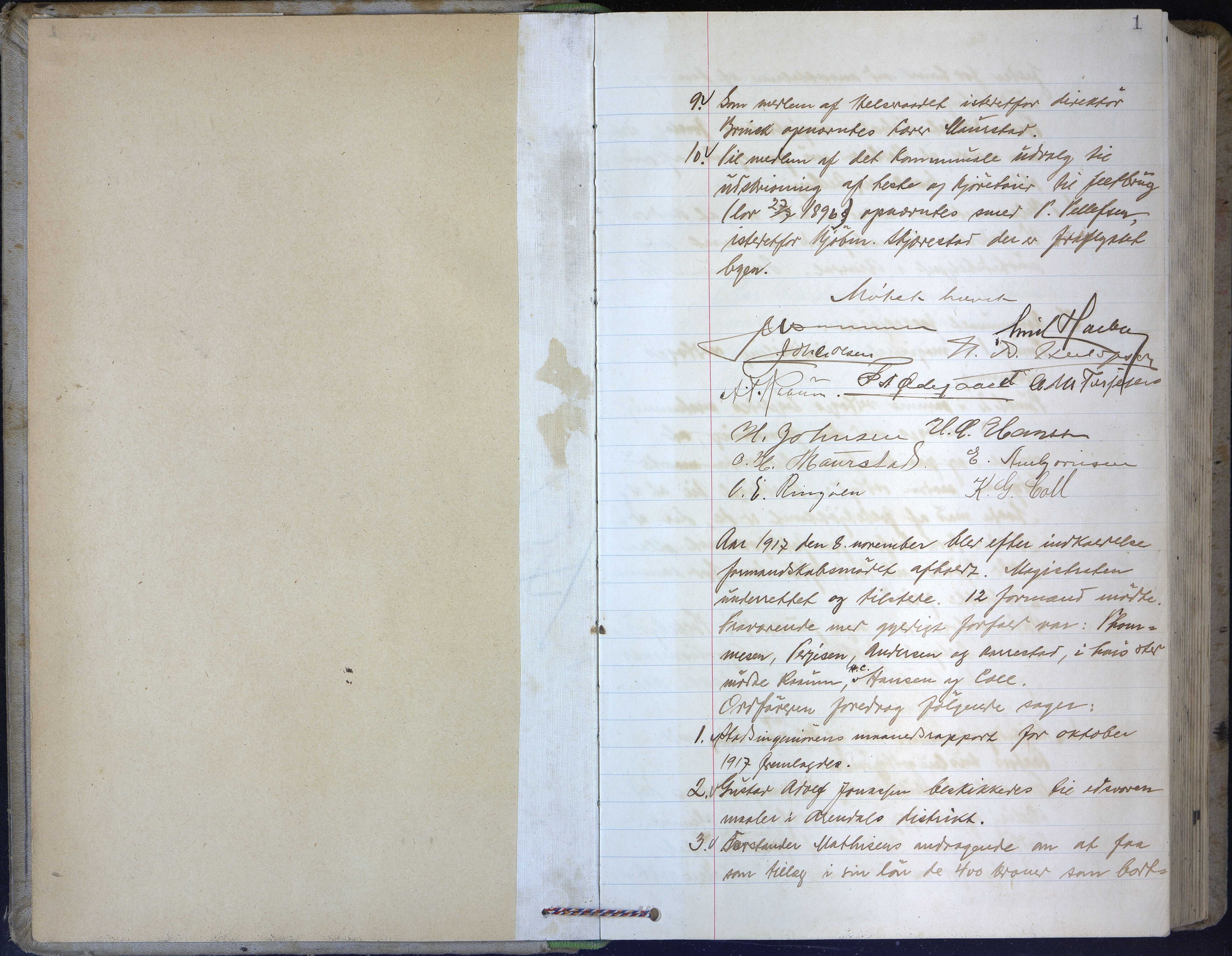 Arendal kommune, Katalog I, AAMA/KA0906-PK-I/01/L0010: Forhandlingsprotokoll nr. 10 , 1917-1921, s. 1