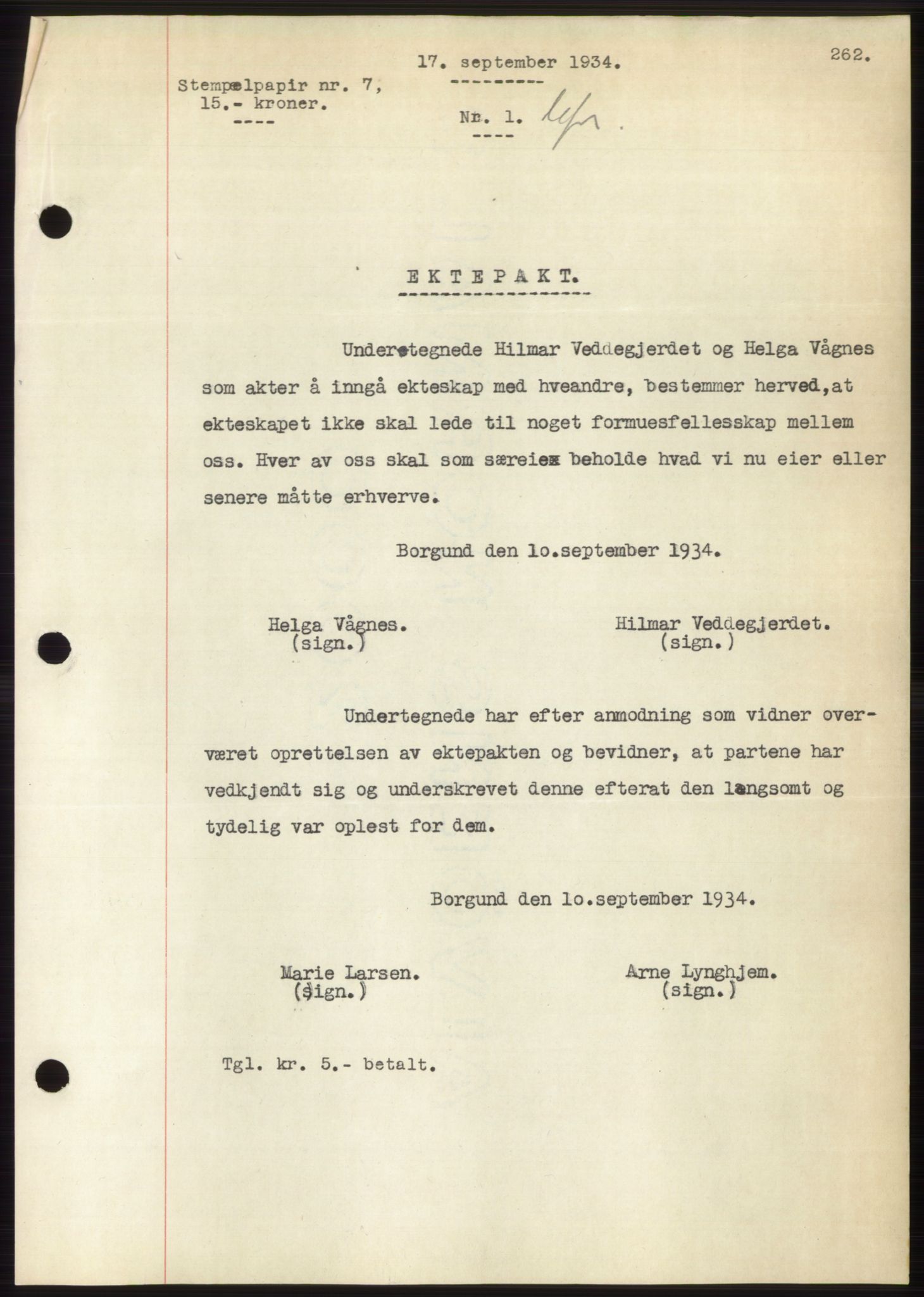 Nordre Sunnmøre sorenskriveri, SAT/A-0006/1/2/2C/2Ca/L0056: Pantebok nr. 56, 1934-1934, Tingl.dato: 17.09.1934