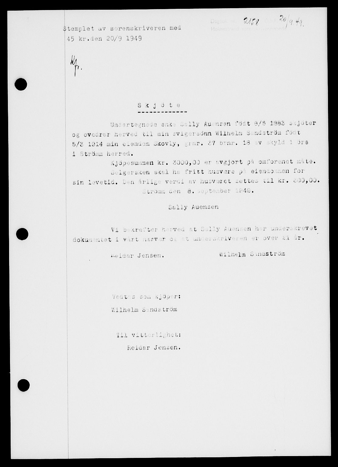 Holmestrand sorenskriveri, SAKO/A-67/G/Ga/Gaa/L0067: Pantebok nr. A-67, 1949-1949, Dagboknr: 2158/1949