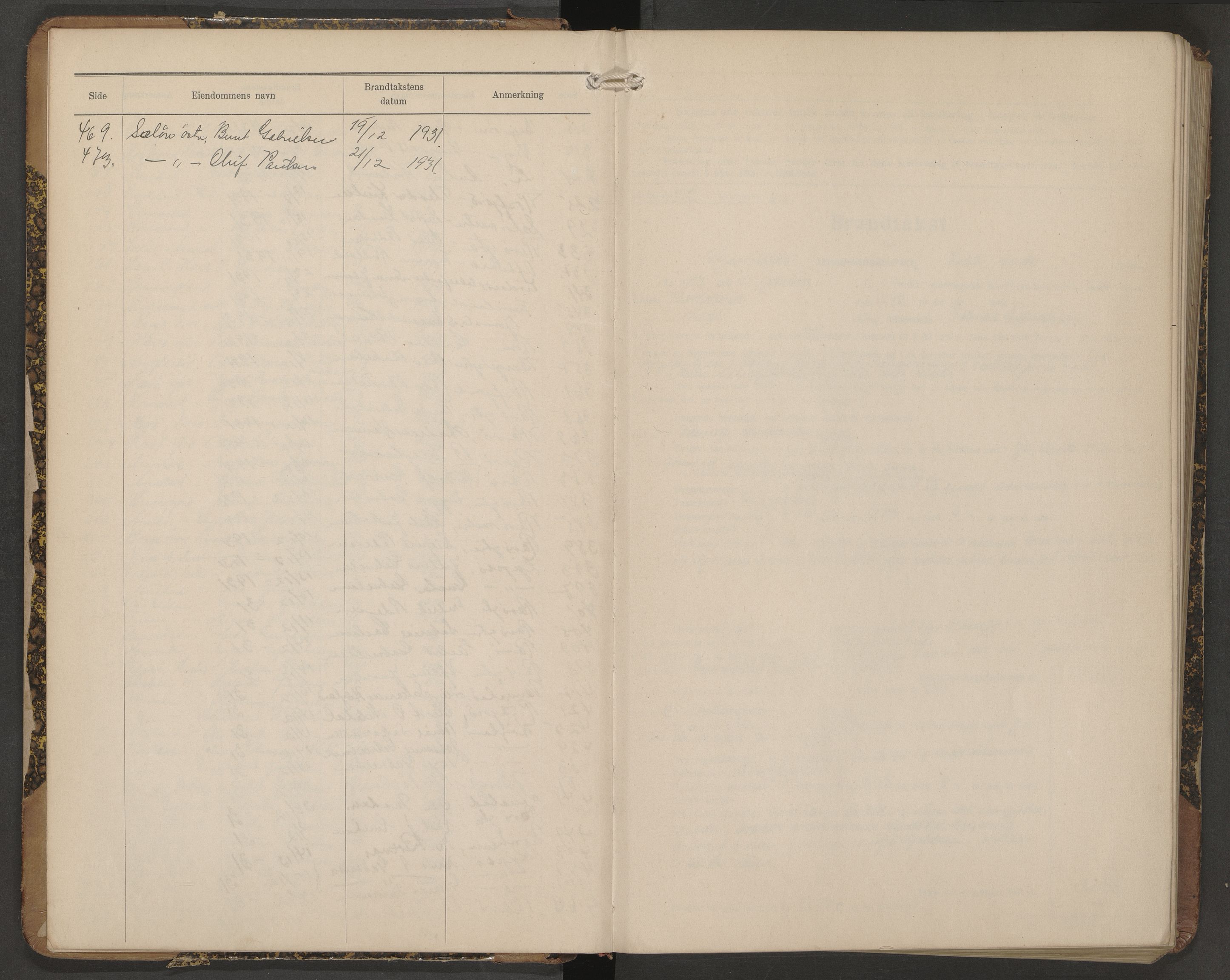 Norges Brannkasse Lyngdal, AV/SAK-2241-0036/F/Fa/L0003: Branntakstprotokoll nr. 3, 1927-1931