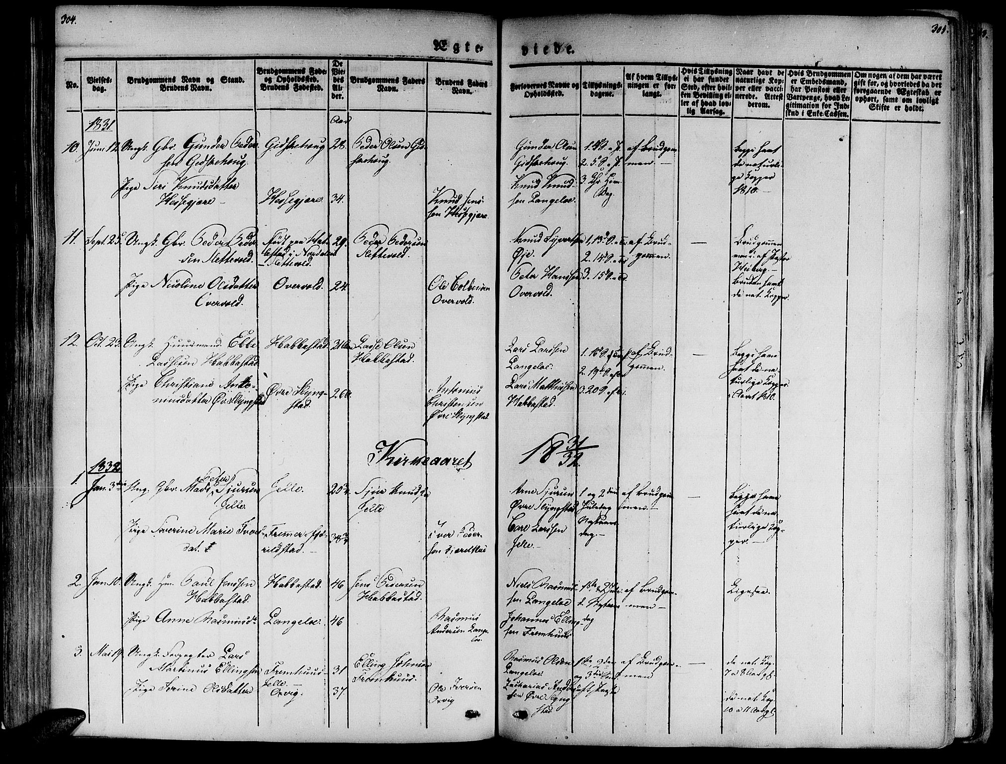 Ministerialprotokoller, klokkerbøker og fødselsregistre - Møre og Romsdal, AV/SAT-A-1454/520/L0274: Ministerialbok nr. 520A04, 1827-1864, s. 304-305