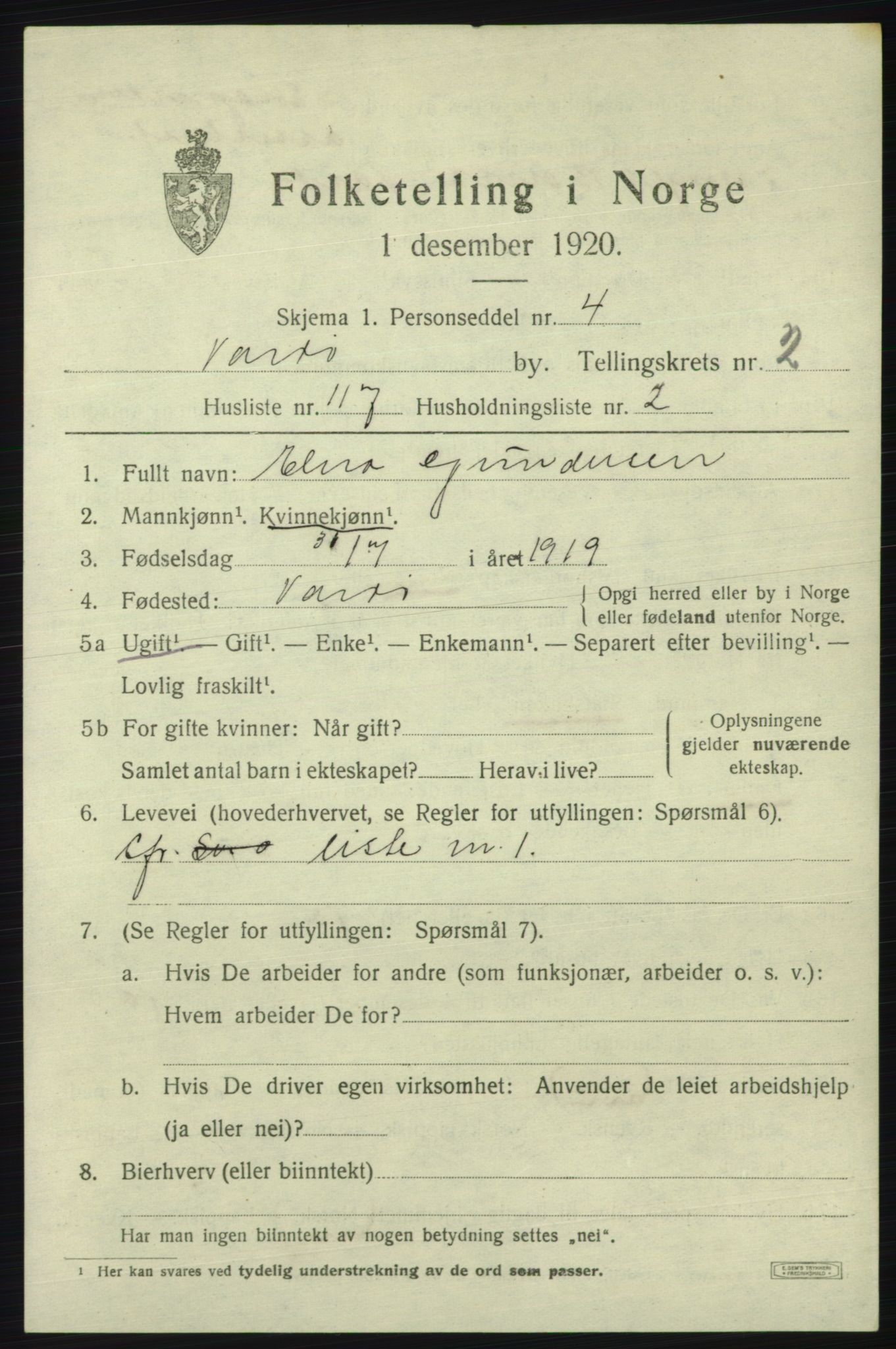 SATØ, Folketelling 1920 for 2002 Vardø kjøpstad, 1920, s. 7716
