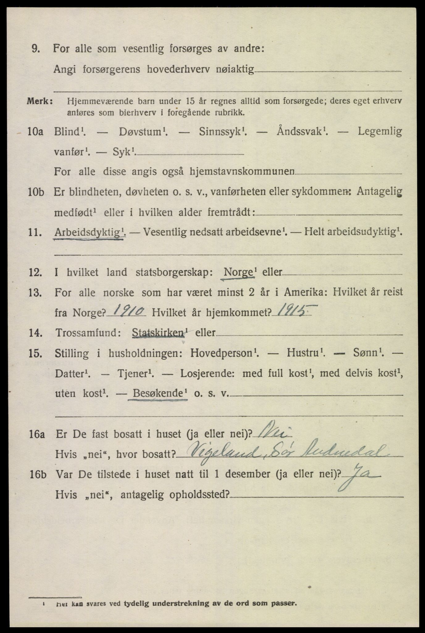 SAK, Folketelling 1920 for 1029 Sør-Audnedal herred, 1920, s. 5162