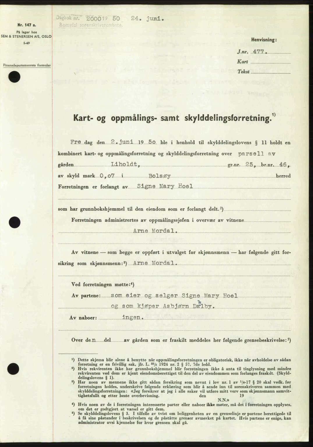 Romsdal sorenskriveri, SAT/A-4149/1/2/2C: Pantebok nr. A33, 1950-1950, Dagboknr: 2000/1950