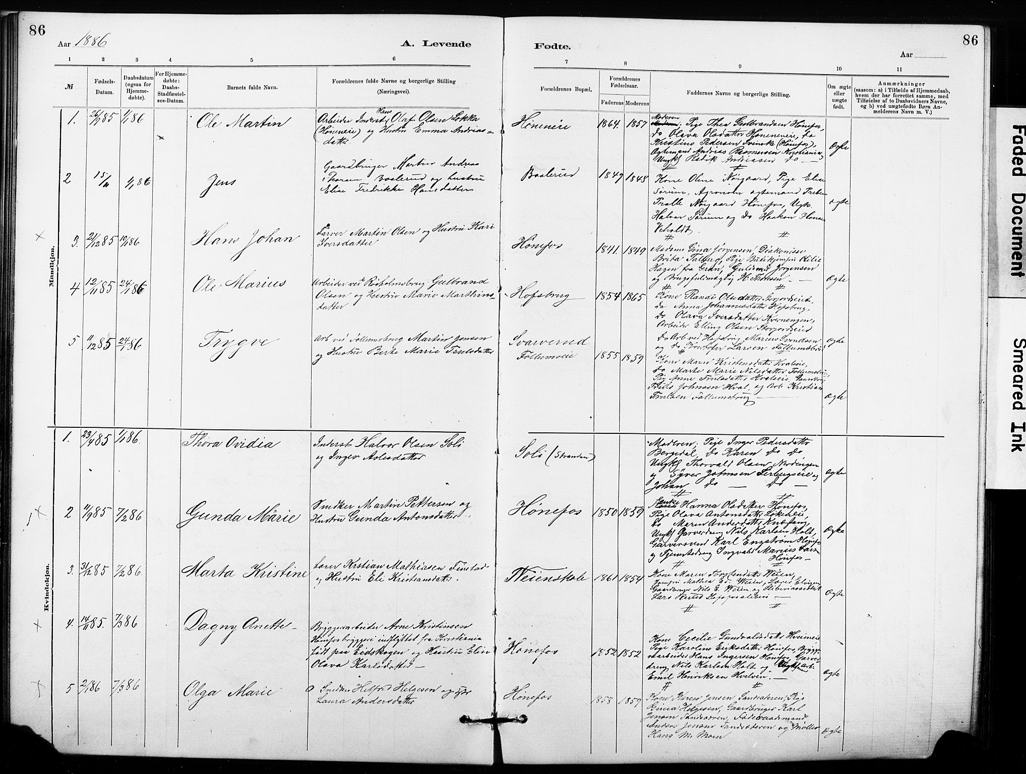 Hønefoss kirkebøker, AV/SAKO-A-609/G/Ga/L0001: Klokkerbok nr. 1, 1870-1887, s. 86