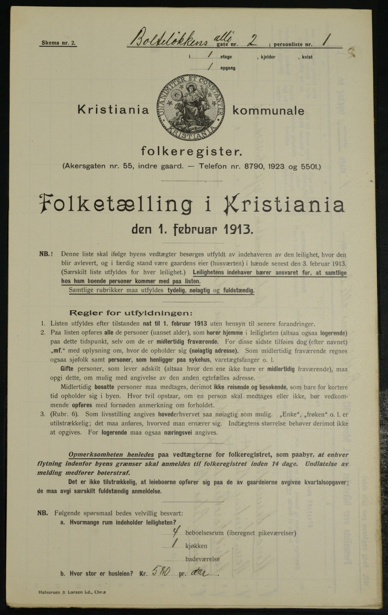 OBA, Kommunal folketelling 1.2.1913 for Kristiania, 1913, s. 7491