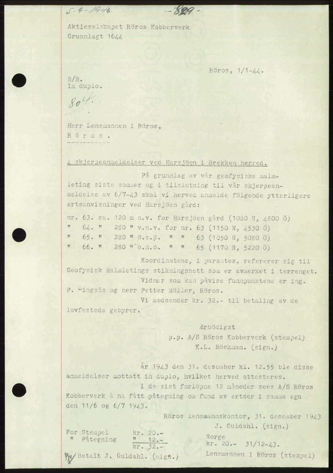 Gauldal sorenskriveri, SAT/A-0014/1/2/2C: Pantebok nr. A2, 1946-1946, Dagboknr: 804/1946