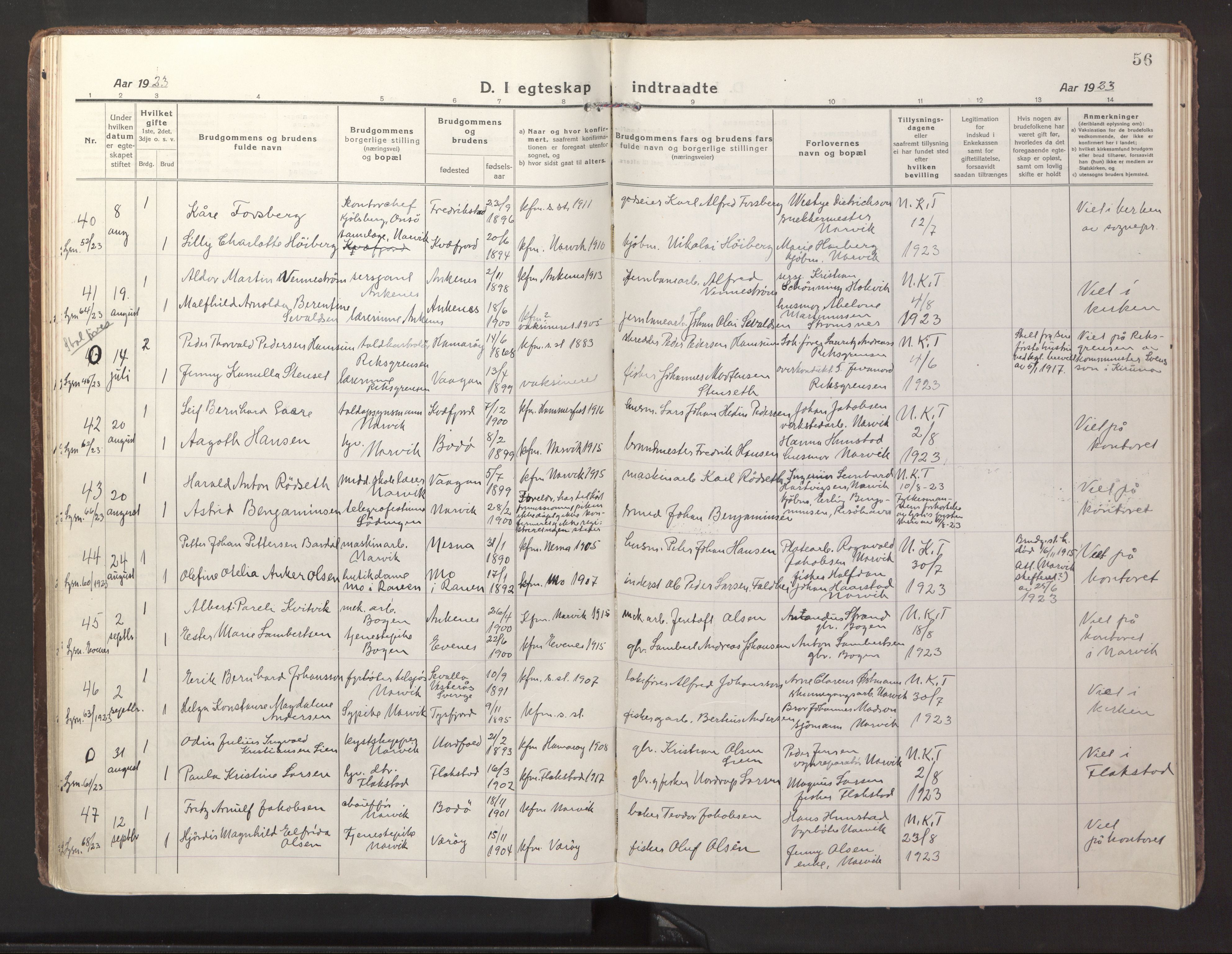 Ministerialprotokoller, klokkerbøker og fødselsregistre - Nordland, SAT/A-1459/871/L1002: Ministerialbok nr. 871A18, 1917-1926, s. 56