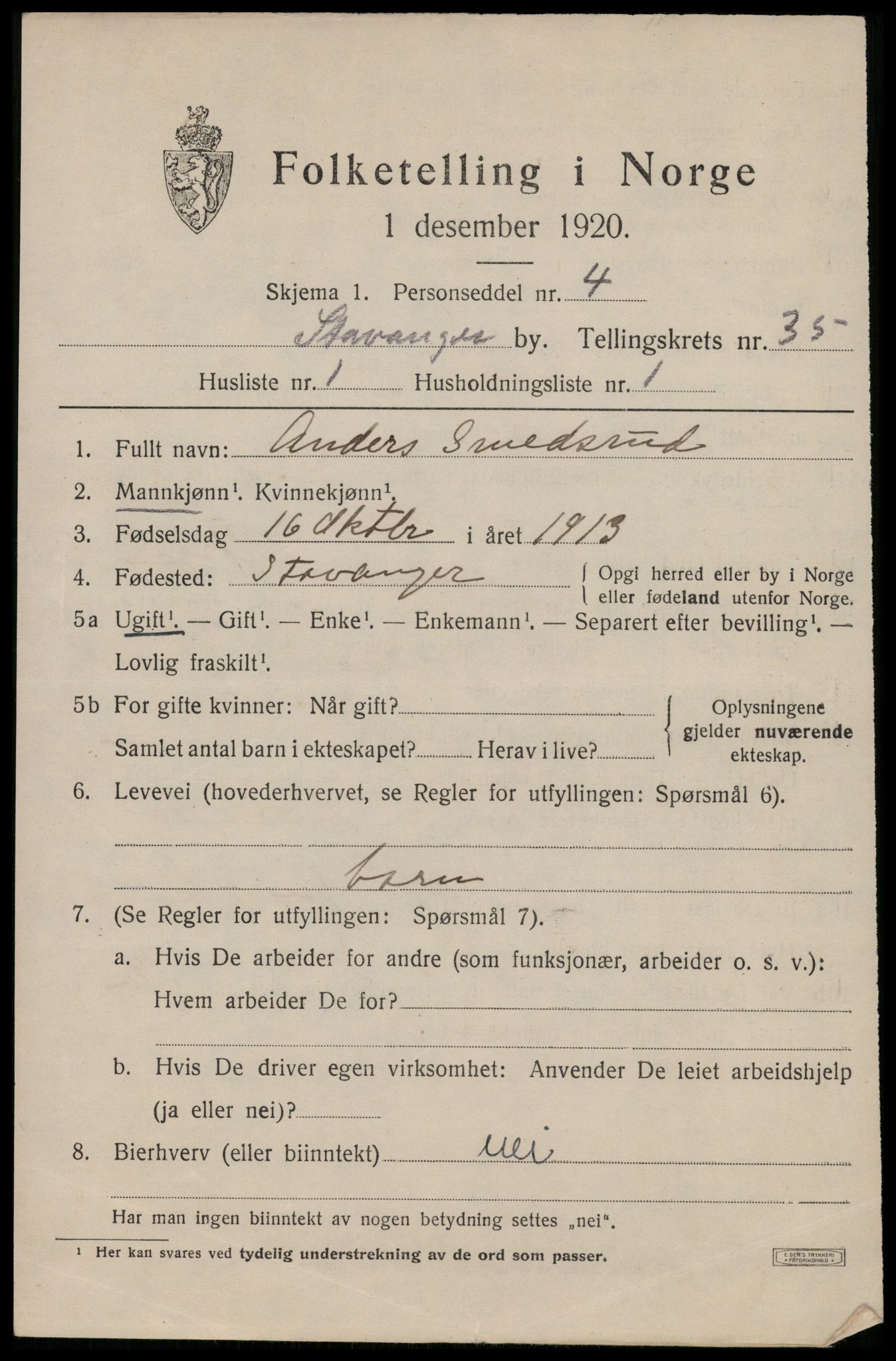 SAST, Folketelling 1920 for 1103 Stavanger kjøpstad, 1920, s. 93970