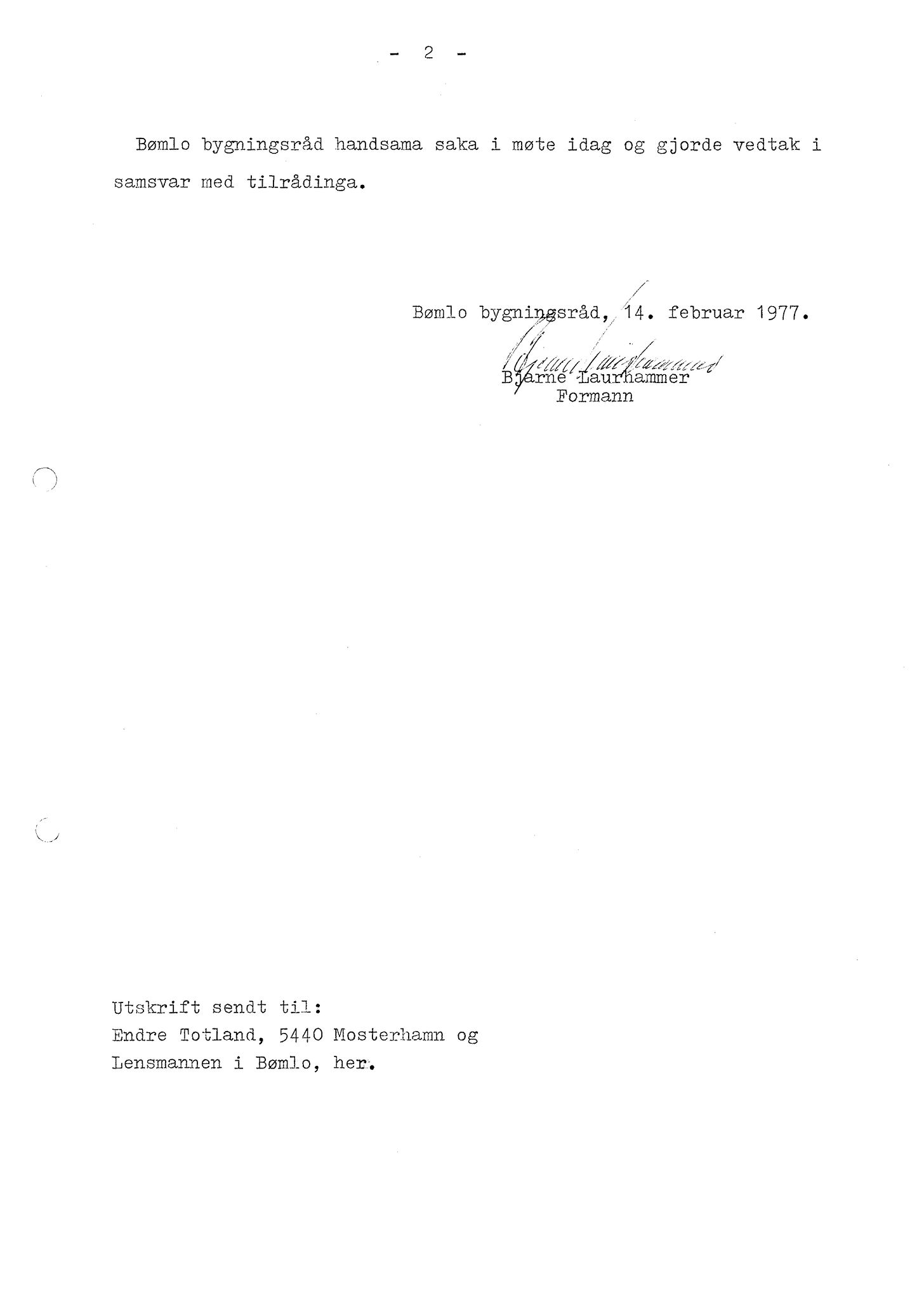 Bømlo kommune. Bygningsrådet , IKAH/1219-511/A/Aa/L0018: Møtebok for Bømlo bygningsråd, 1977
