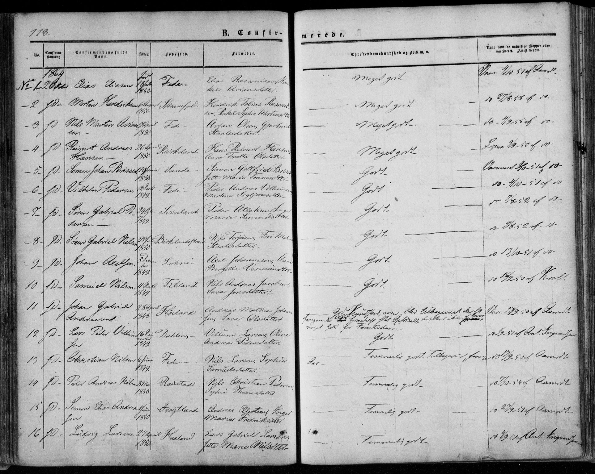 Kvinesdal sokneprestkontor, SAK/1111-0026/F/Fa/Faa/L0002: Ministerialbok nr. A 2, 1850-1876, s. 118