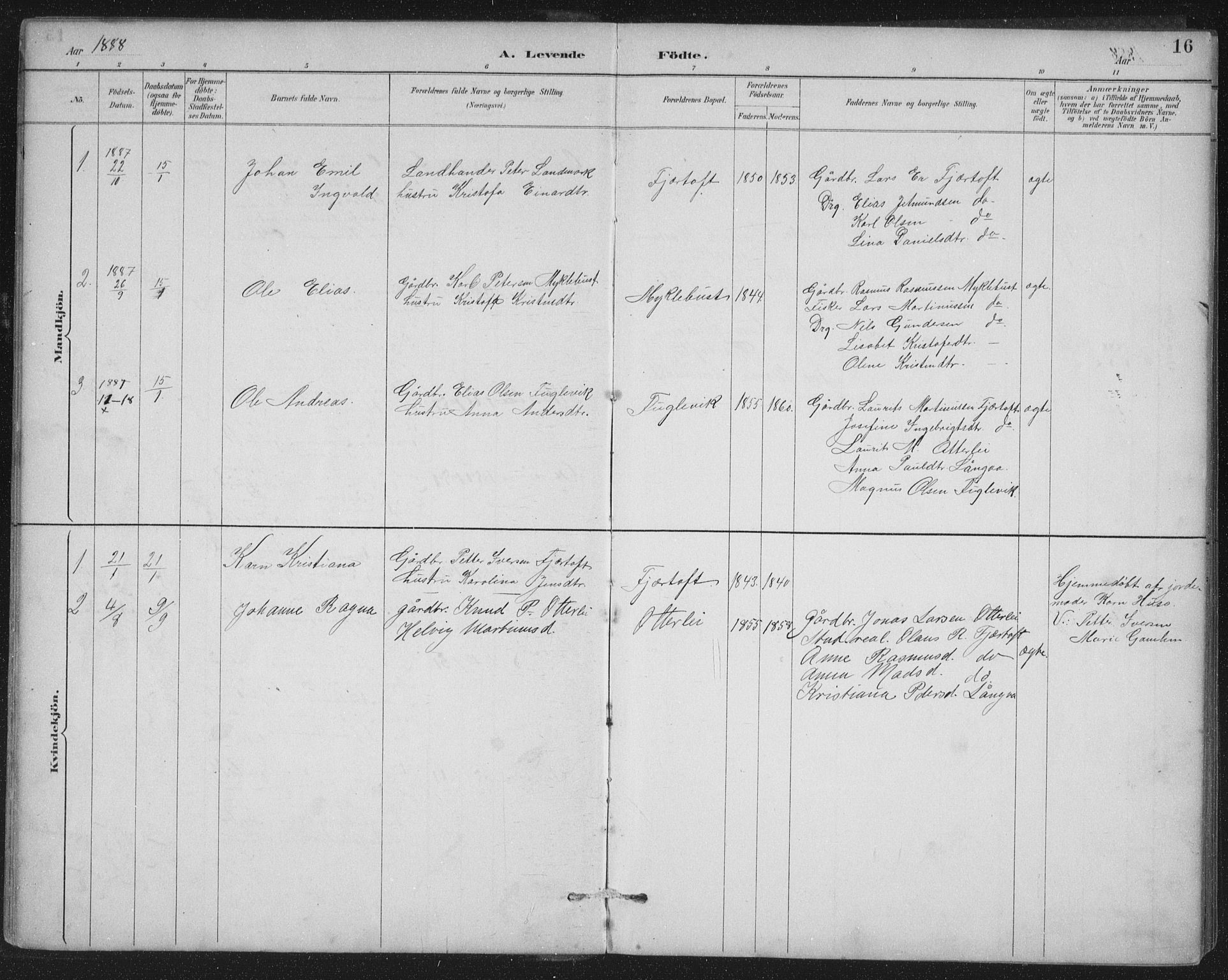 Ministerialprotokoller, klokkerbøker og fødselsregistre - Møre og Romsdal, AV/SAT-A-1454/538/L0522: Ministerialbok nr. 538A01, 1884-1913, s. 16