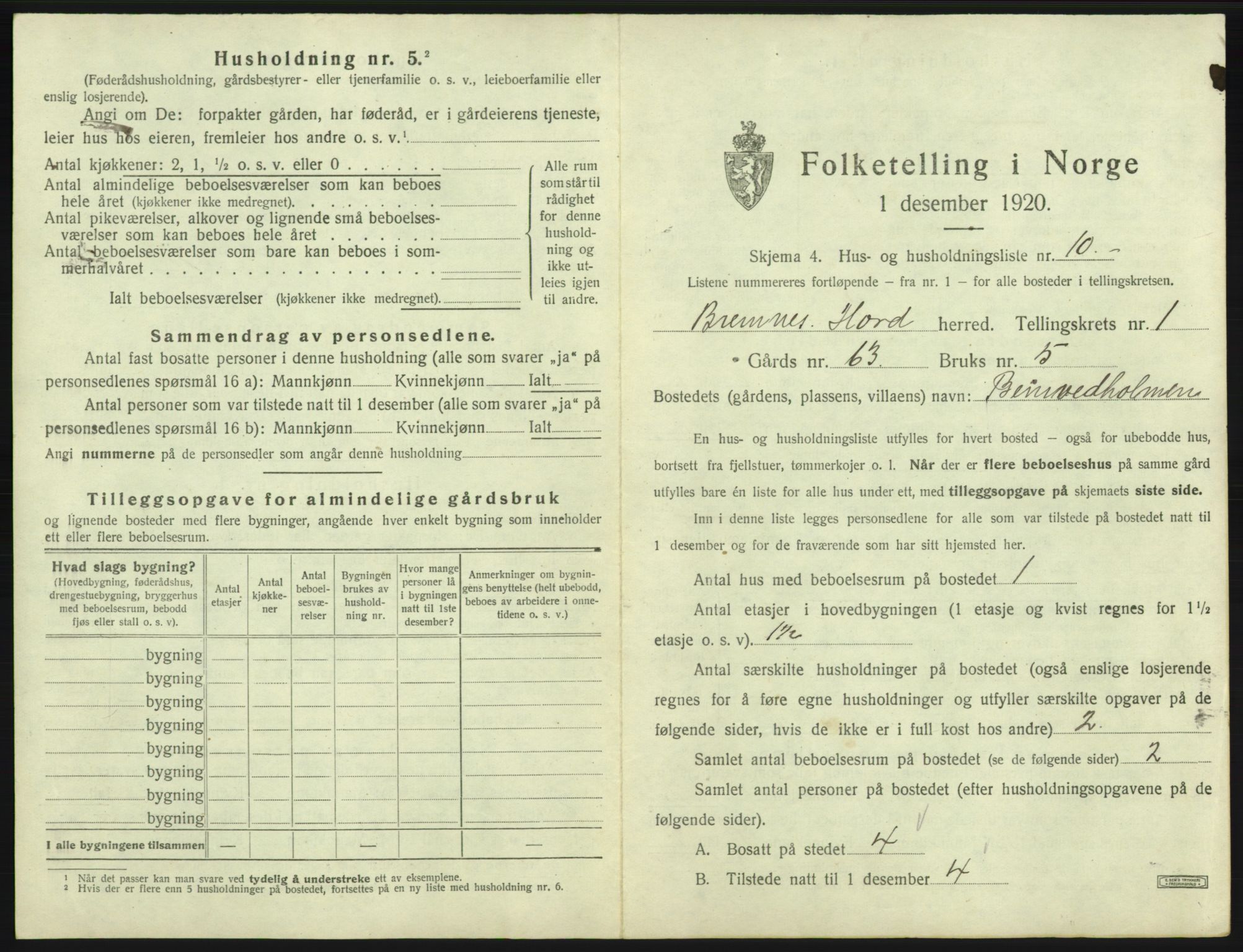 SAB, Folketelling 1920 for 1220 Bremnes herred, 1920, s. 61