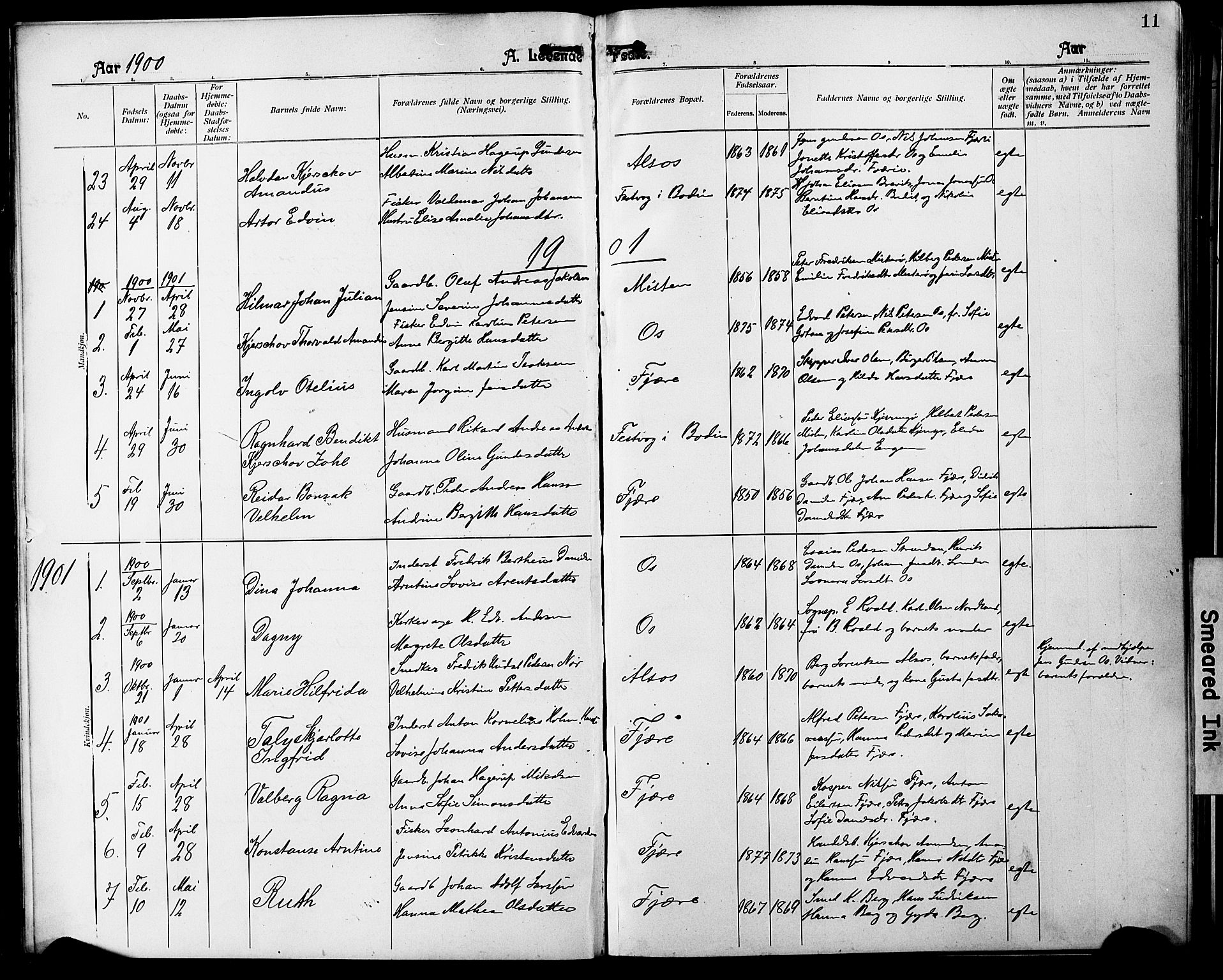 Ministerialprotokoller, klokkerbøker og fødselsregistre - Nordland, SAT/A-1459/803/L0077: Klokkerbok nr. 803C04, 1897-1930, s. 11