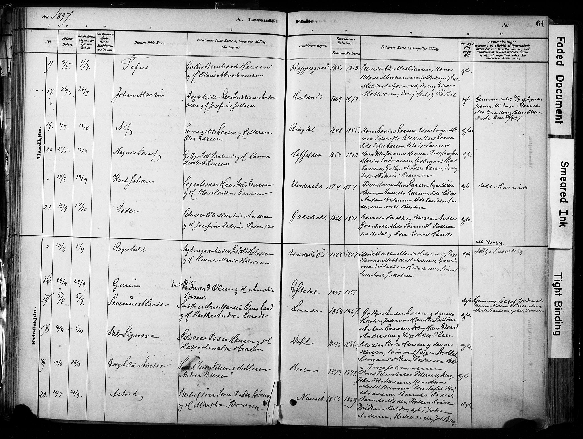 Hedrum kirkebøker, AV/SAKO-A-344/F/Fa/L0009: Ministerialbok nr. I 9, 1881-1903, s. 64