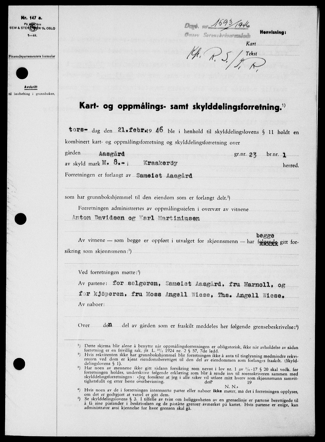 Onsøy sorenskriveri, SAO/A-10474/G/Ga/Gab/L0016: Pantebok nr. II A-16, 1946-1946, Dagboknr: 1593/1946