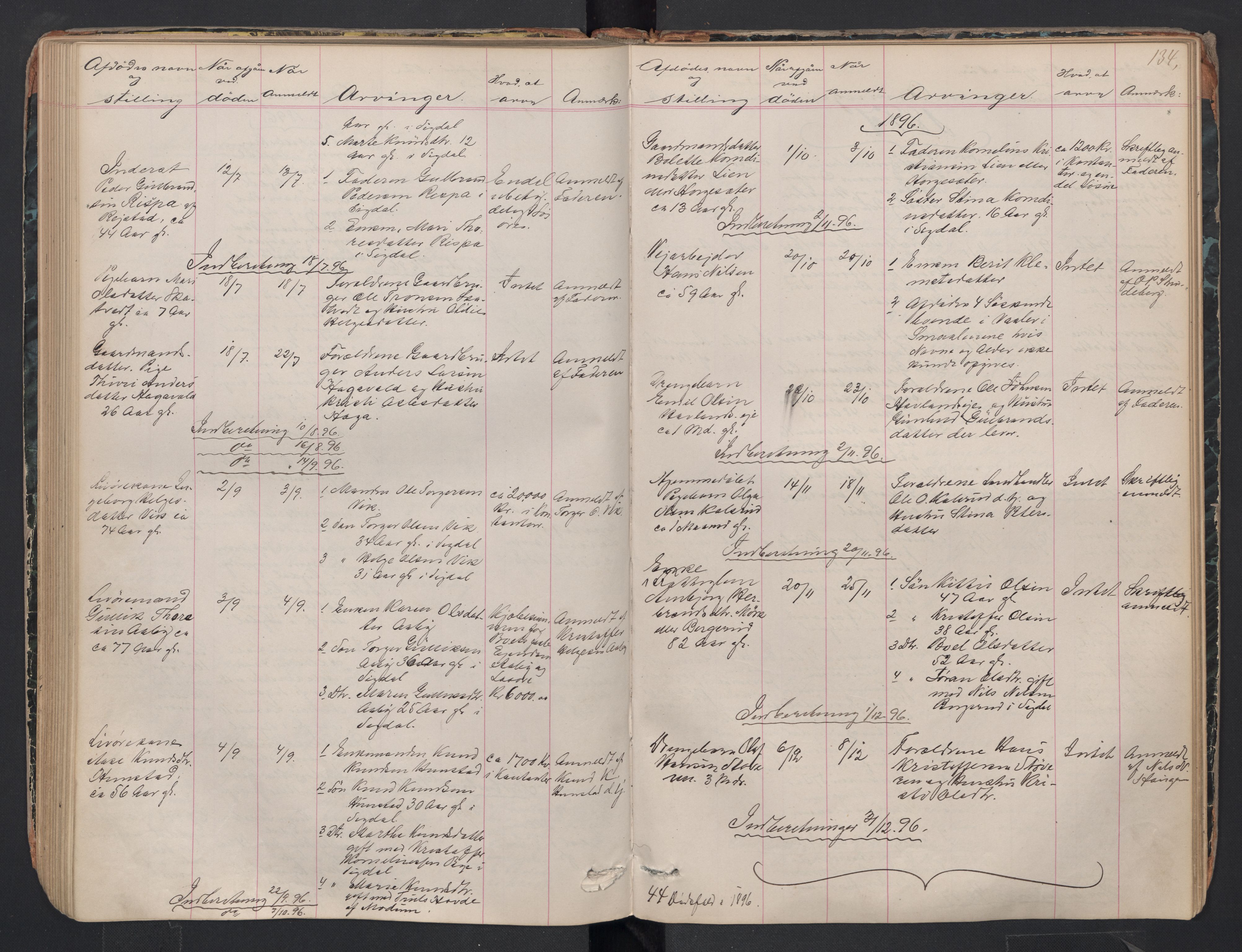 Sigdal lensmannskontor, SAKO/A-515/H/Ha/L0002: Dødsfallsprotokoll, 1866-1907, s. 134