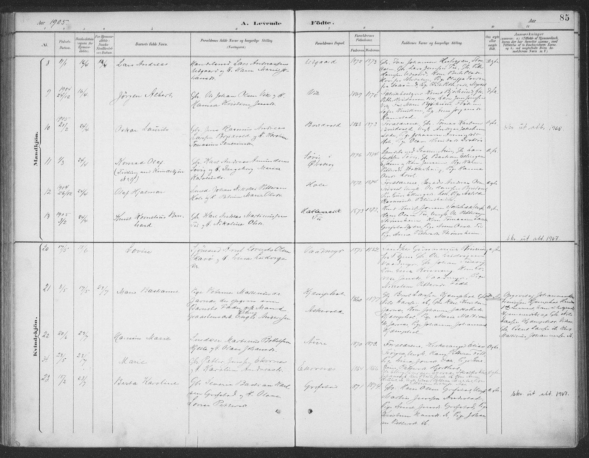 Ministerialprotokoller, klokkerbøker og fødselsregistre - Møre og Romsdal, AV/SAT-A-1454/523/L0335: Ministerialbok nr. 523A02, 1891-1911, s. 85